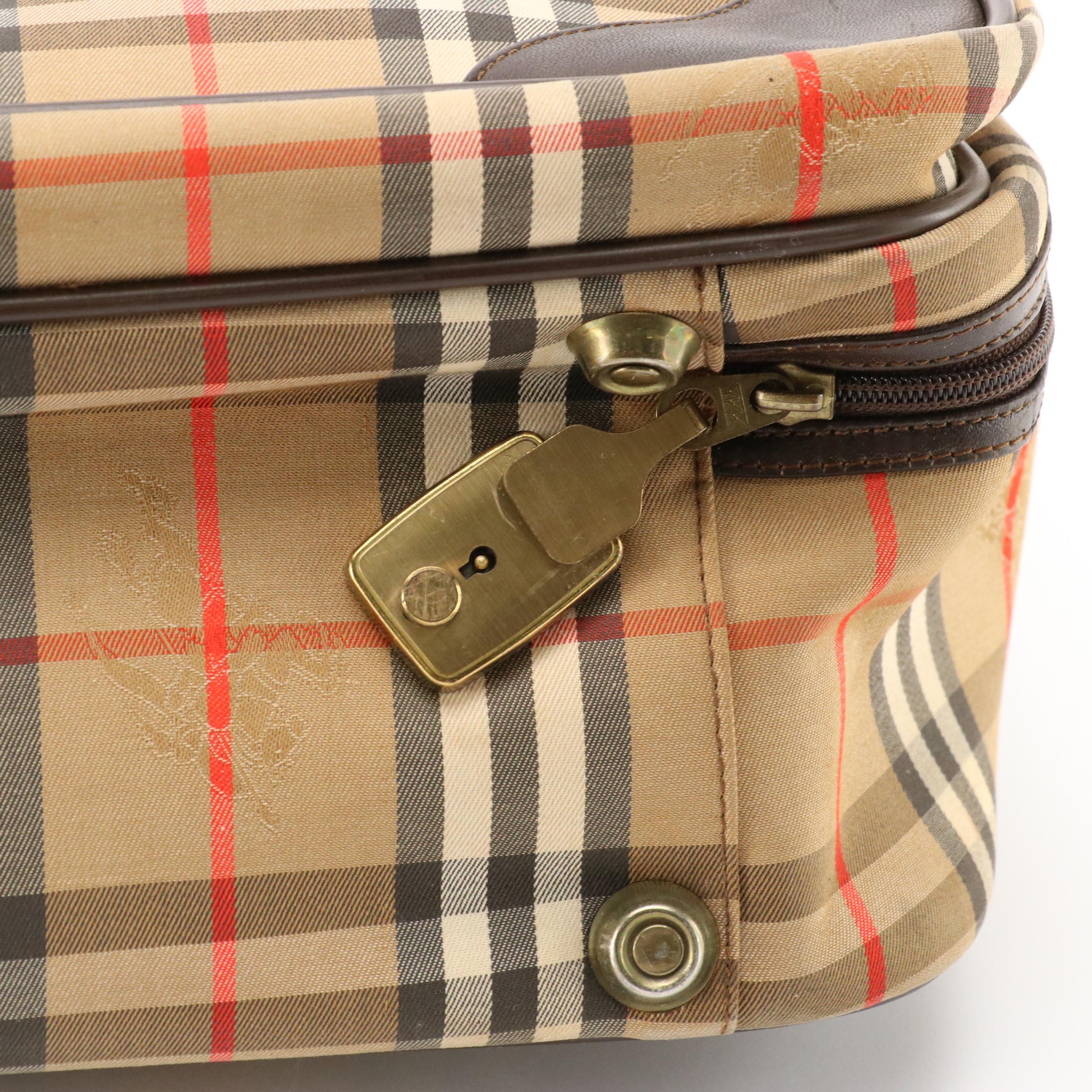 Burberrys Travel Crossbody Bag in Haymarket Check Canvas and Brown Leather