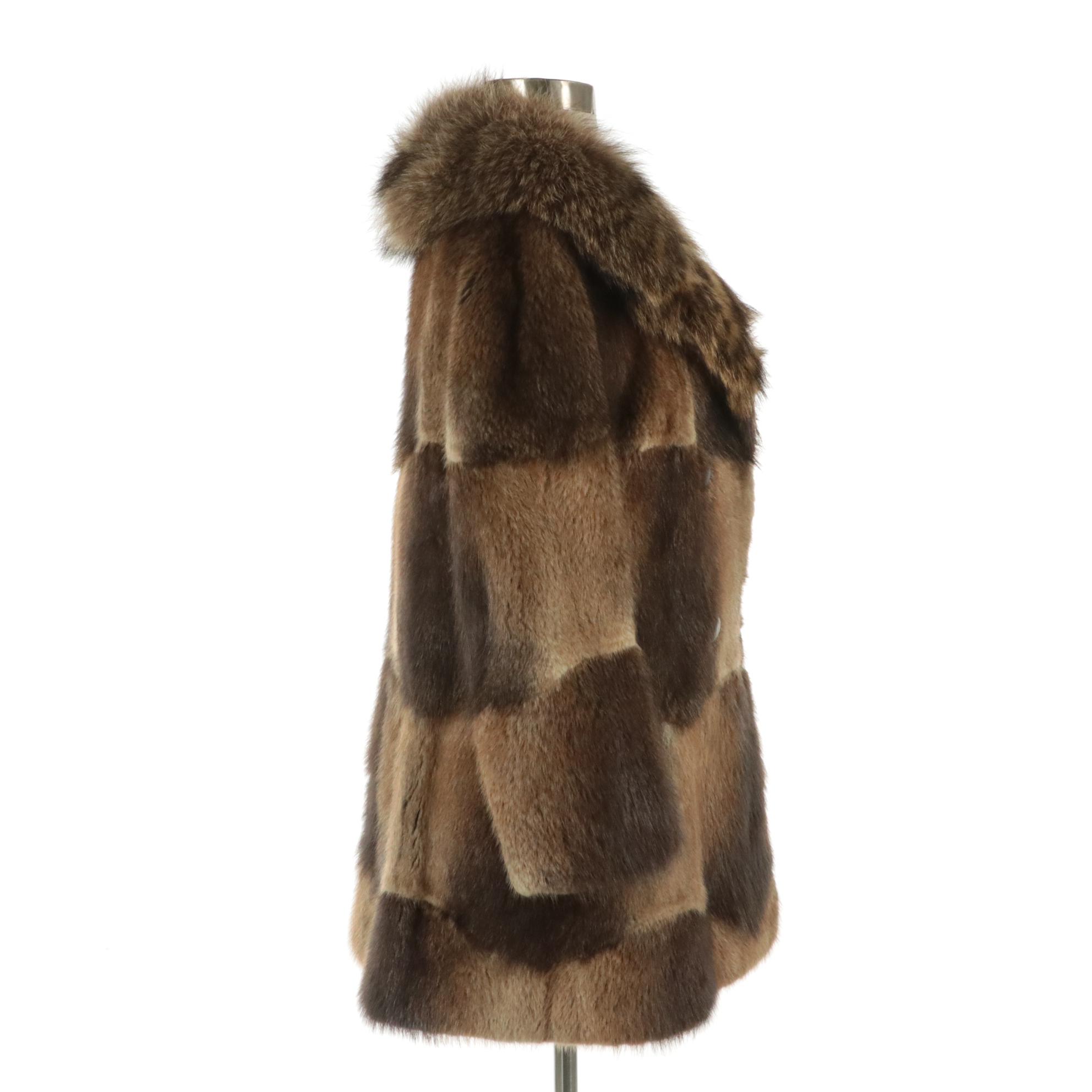 Patchwork Muskrat Fur Stroller with Raccoon Fur Collar from Mano Swartz