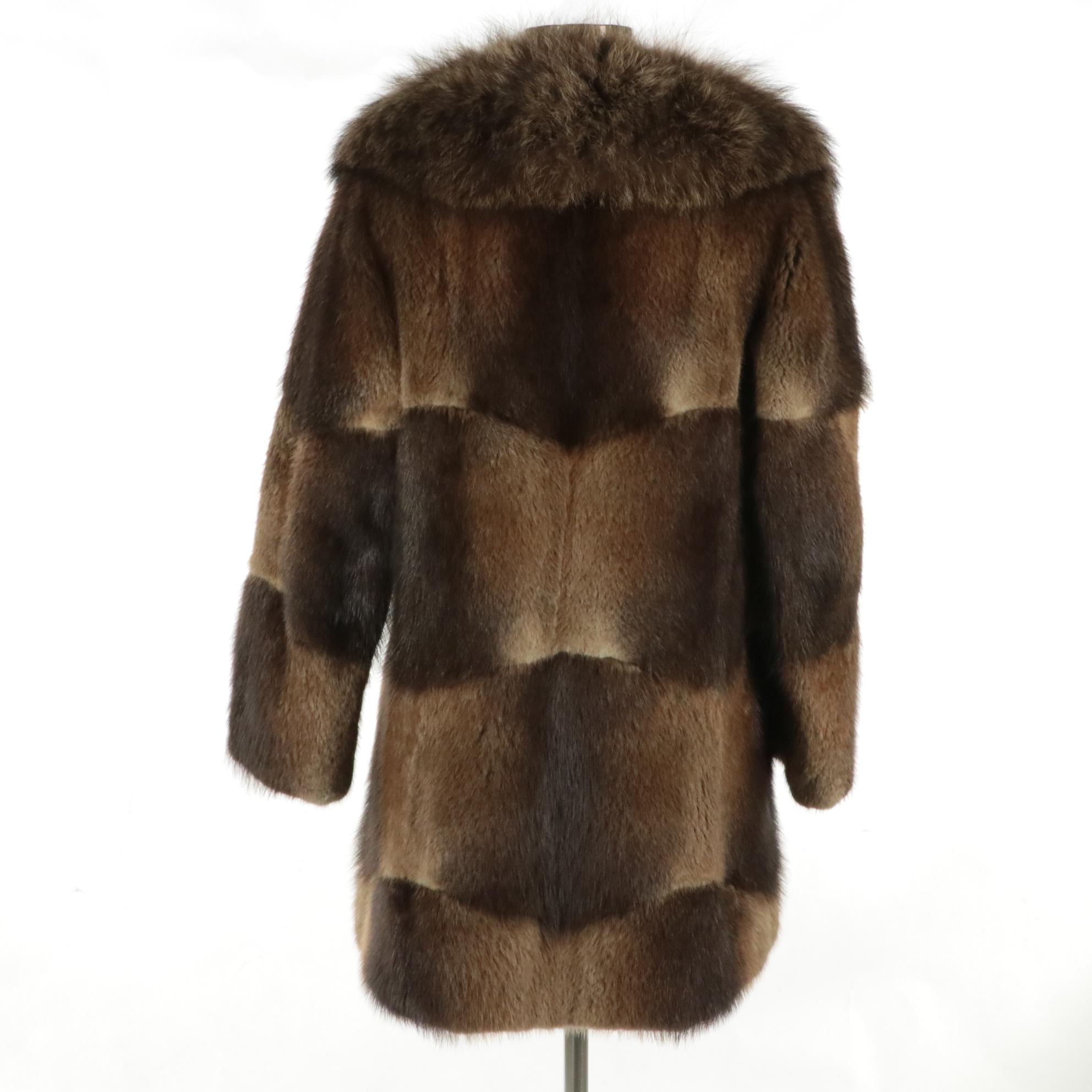 Patchwork Muskrat Fur Stroller with Raccoon Fur Collar from Mano Swartz