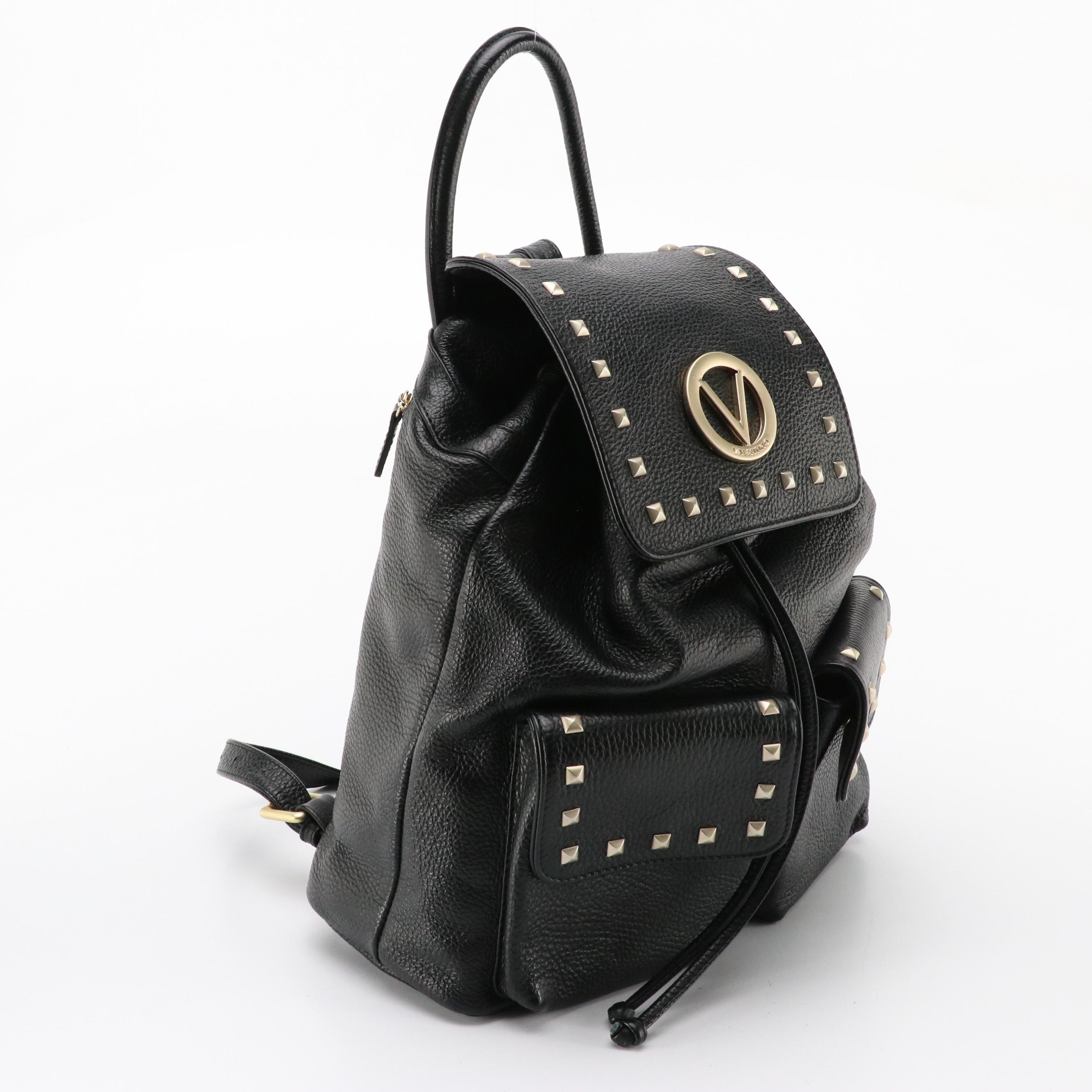 Valentino by Mario Valentino Spa Drawstring Backpack in Studded Black Leather