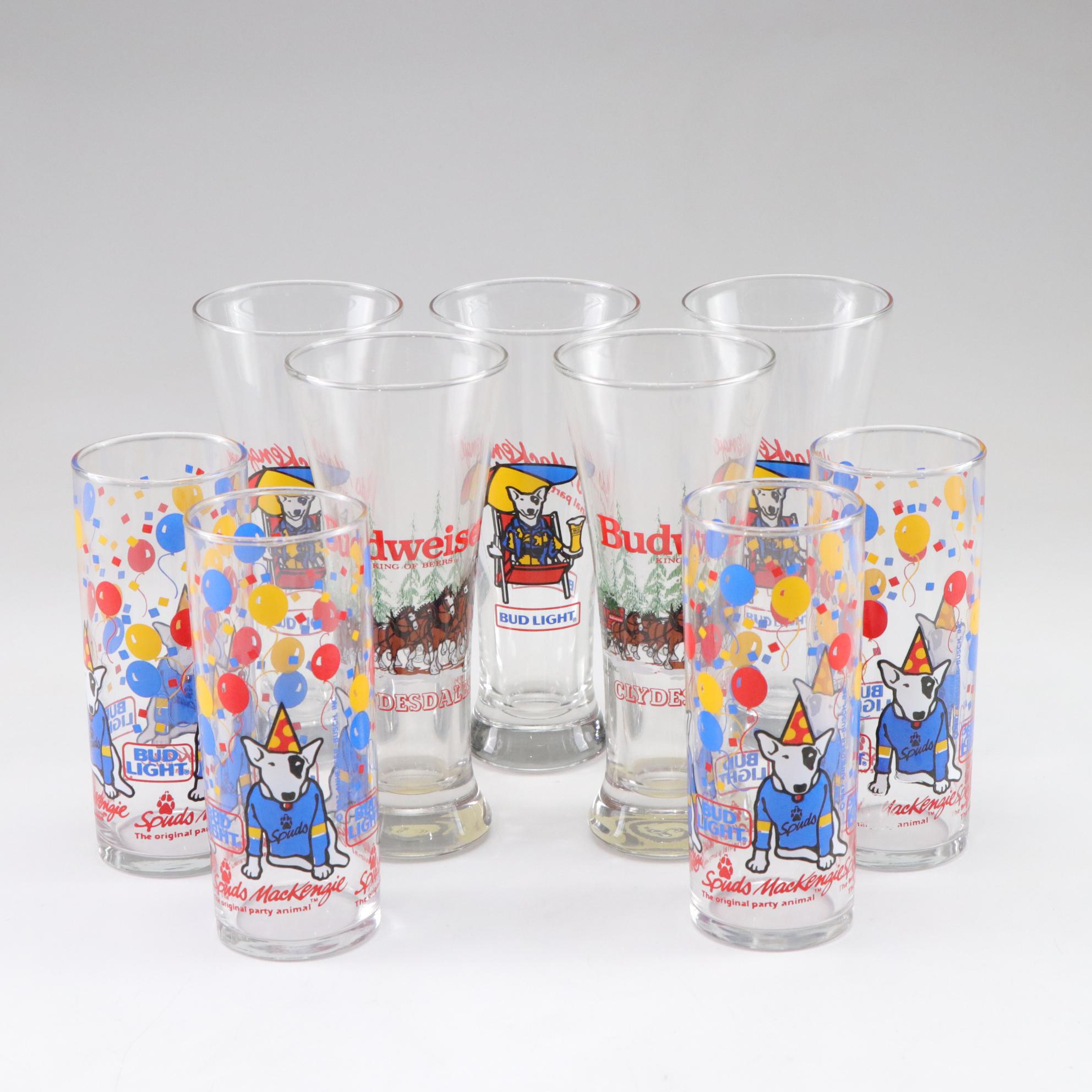 Bud Light "Spuds McKenzie" and Budweiser "Clydesdales" Glasses