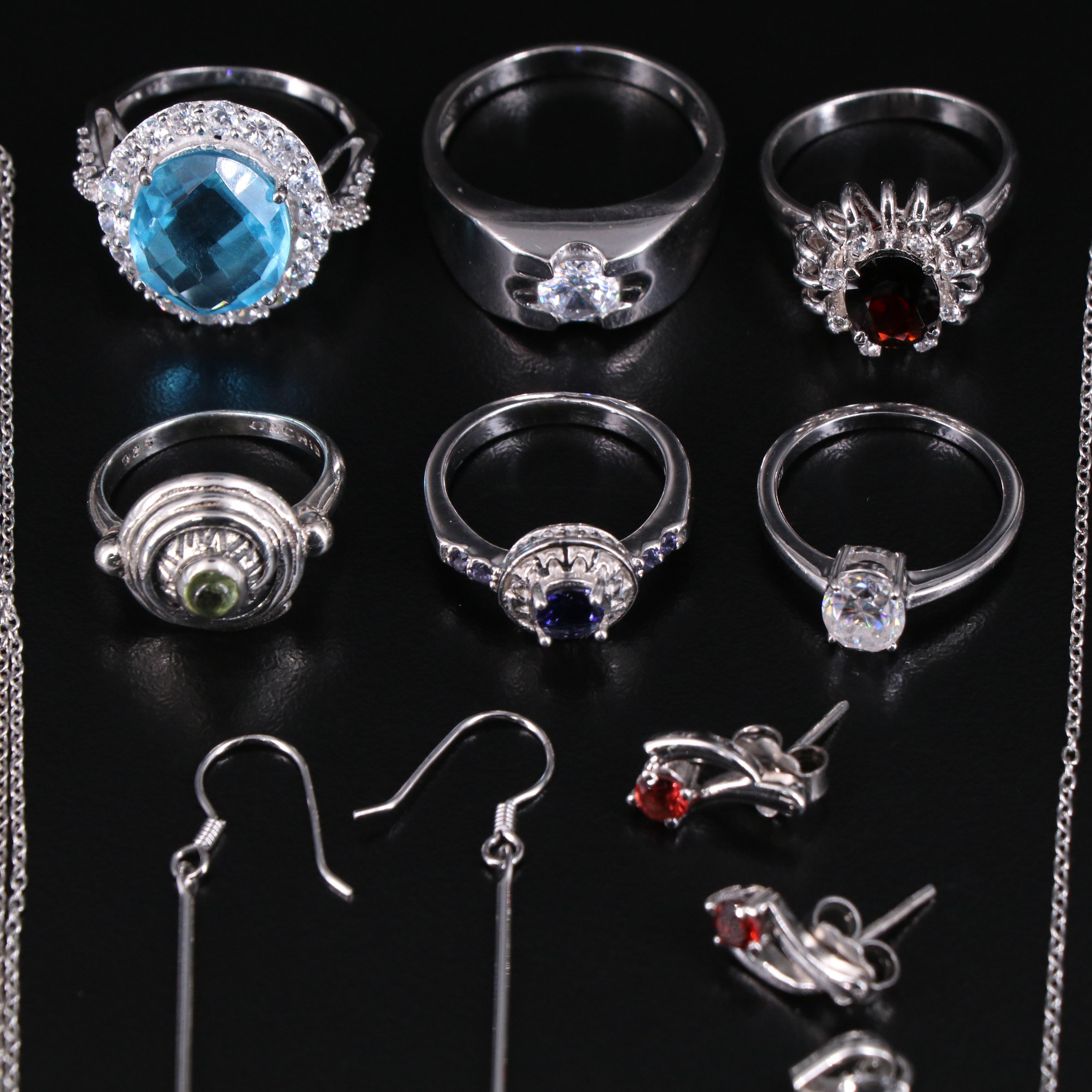 14 Assorted Sterling Silver Rings, Necklaces, Earrings, and Pendants