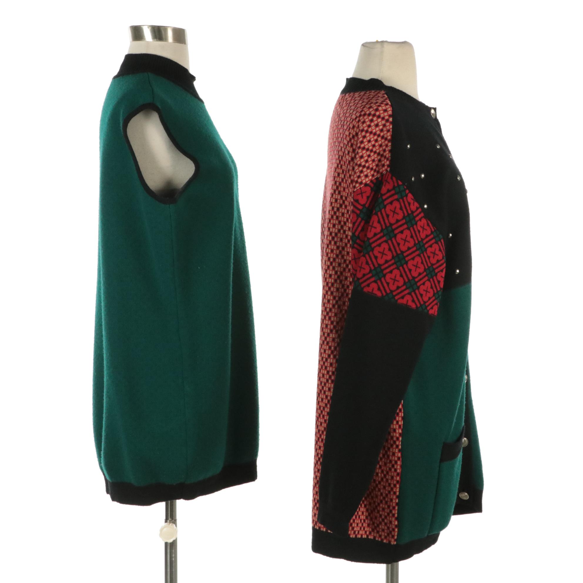 Harvé Benard Embellished Knit Cardigan/Sweater Vest Set, 1980s