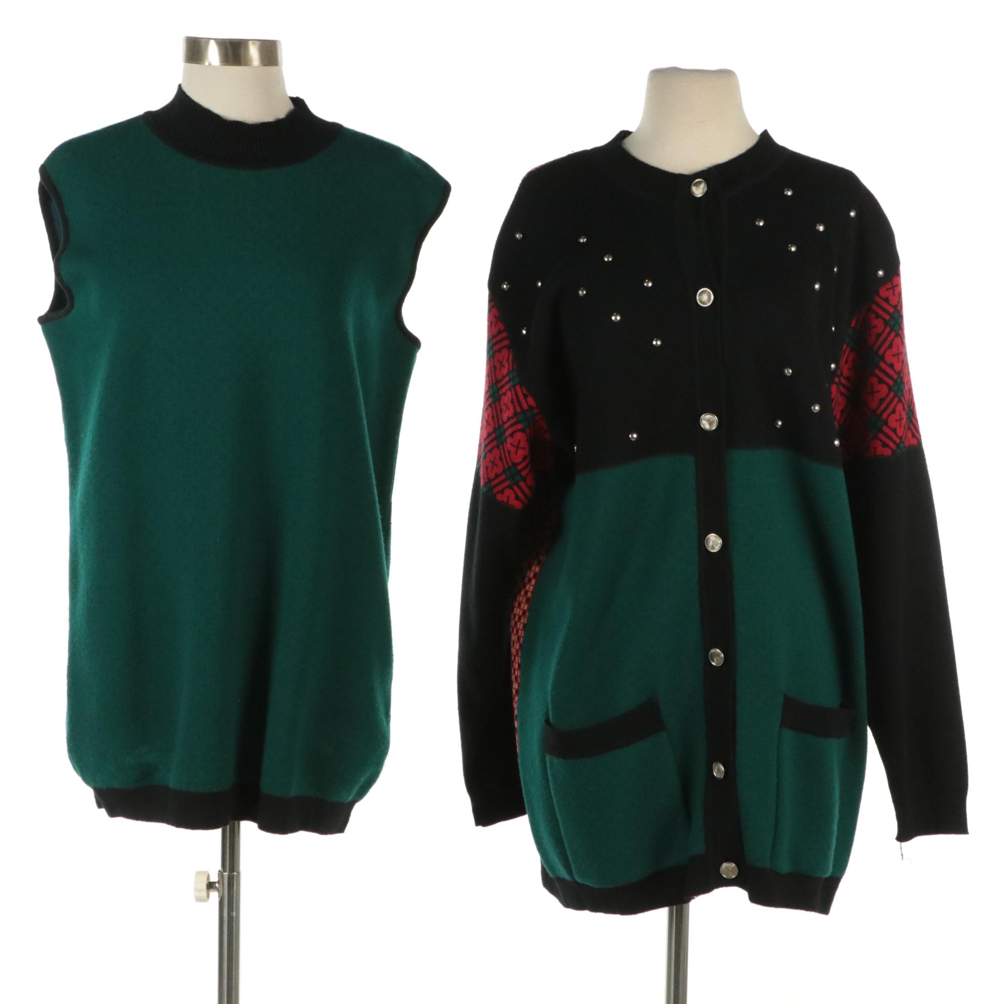 Harvé Benard Embellished Knit Cardigan/Sweater Vest Set, 1980s