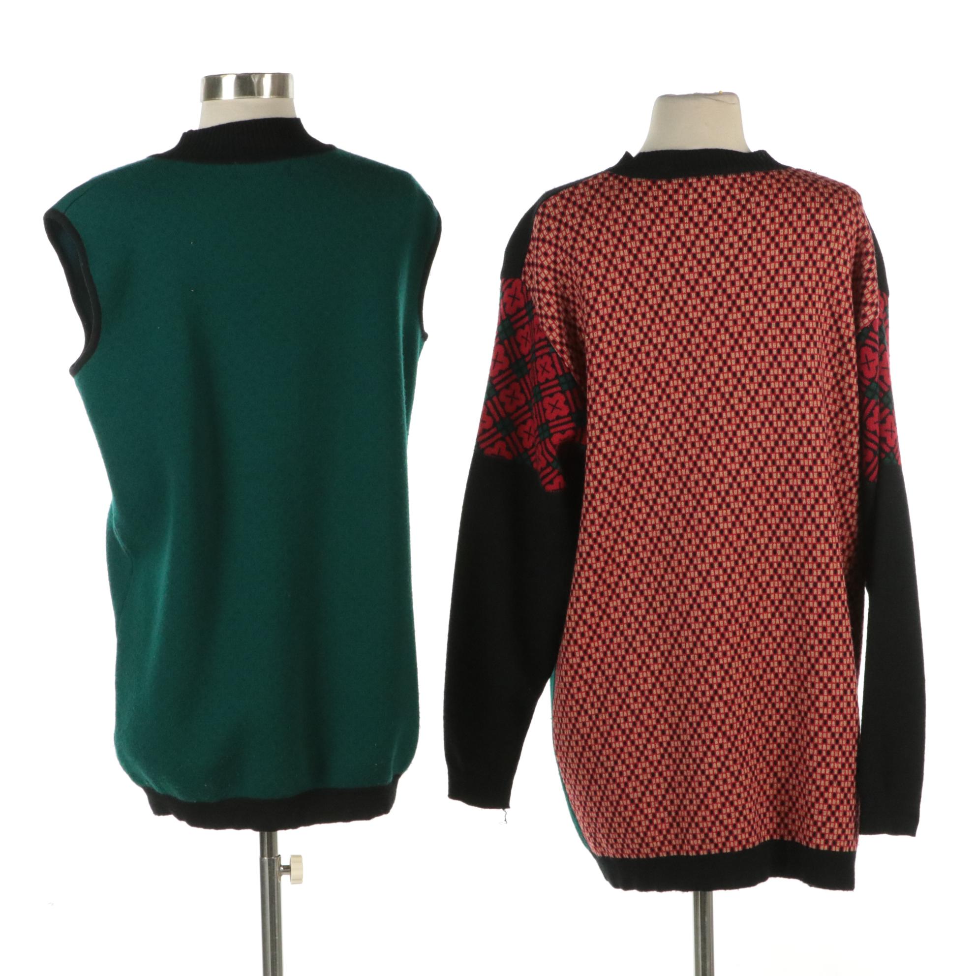 Harvé Benard Embellished Knit Cardigan/Sweater Vest Set, 1980s