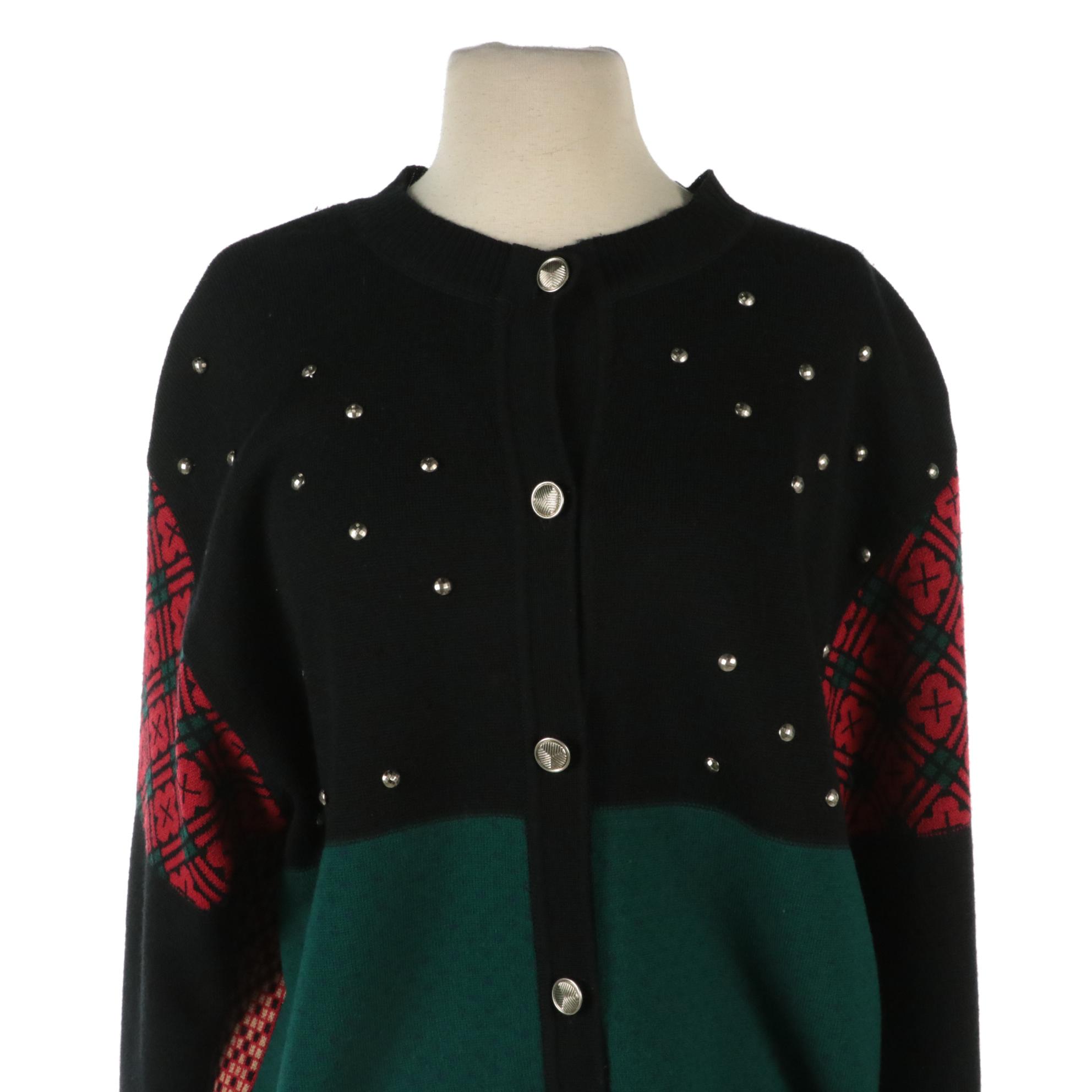 Harvé Benard Embellished Knit Cardigan/Sweater Vest Set, 1980s