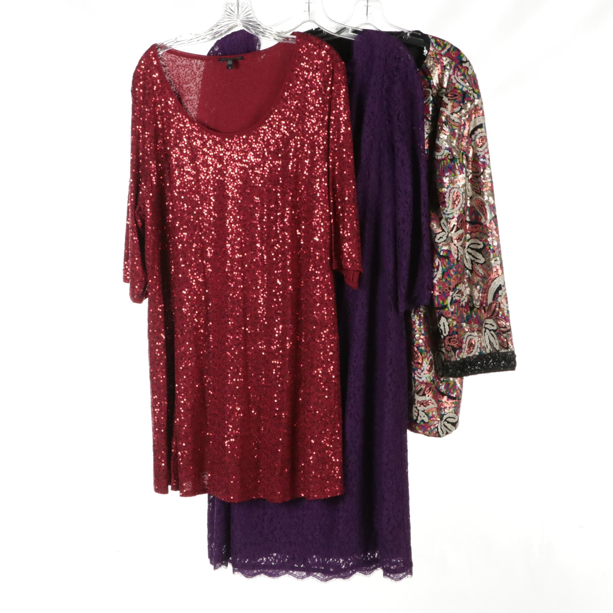 Adrianna Papell Lace Evening Dress, Eileen Fisher Silk Sequin Tunic and More