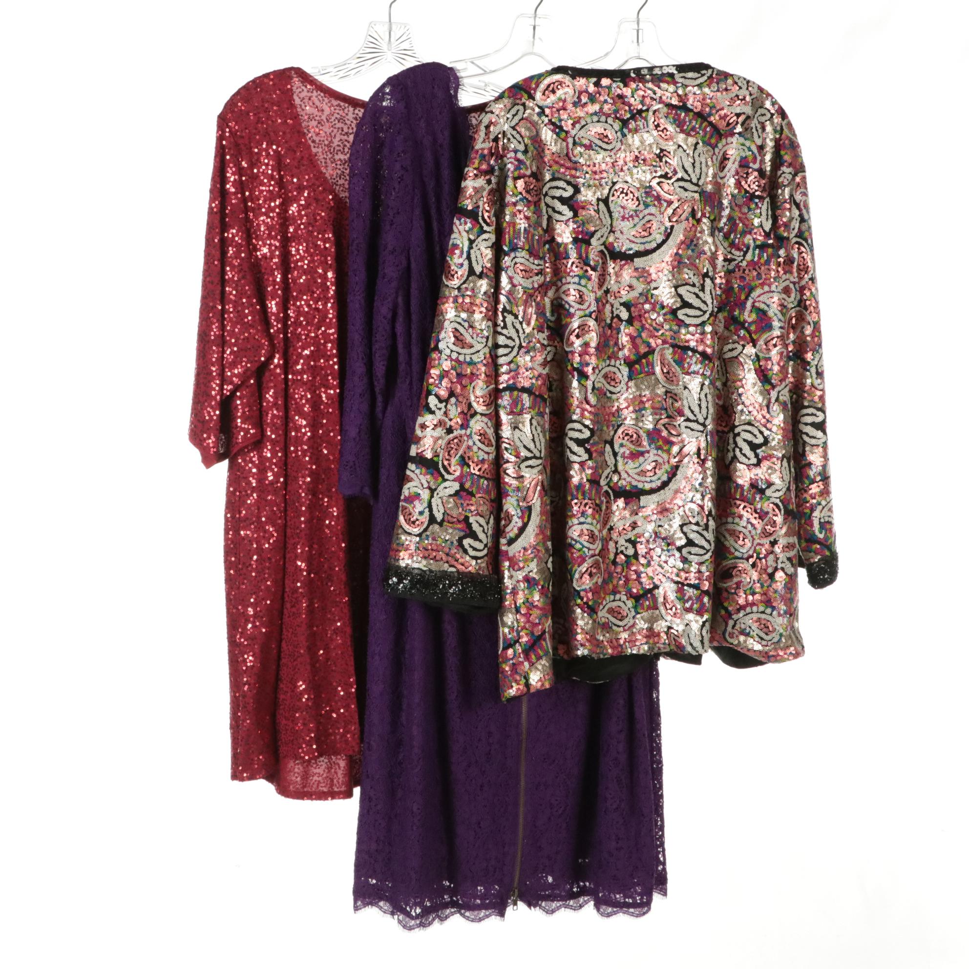 Adrianna Papell Lace Evening Dress, Eileen Fisher Silk Sequin Tunic and More