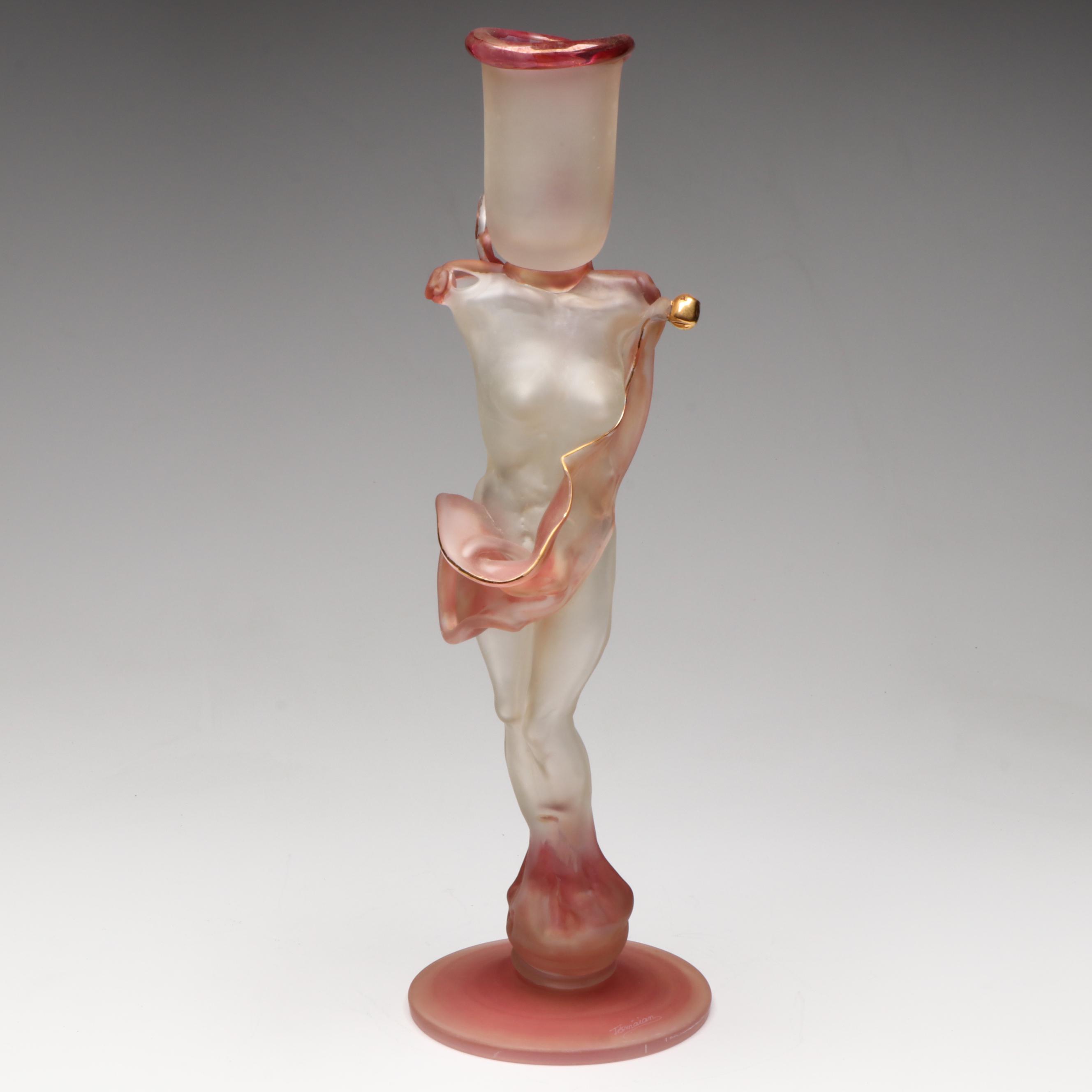 Ion Tamaian Blown Art Glass Female Figure Bud Vase