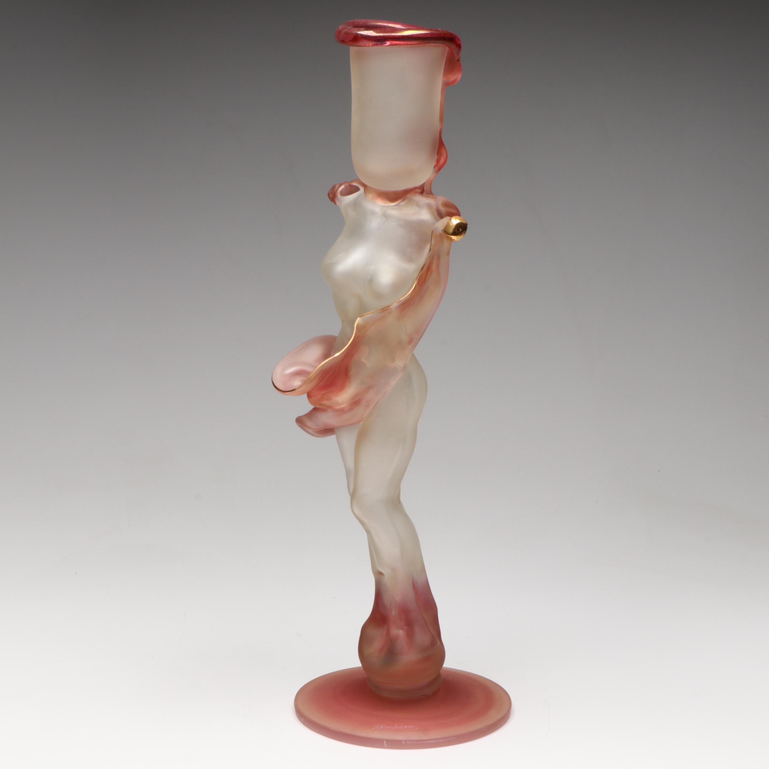 Ion Tamaian Blown Art Glass Female Figure Bud Vase