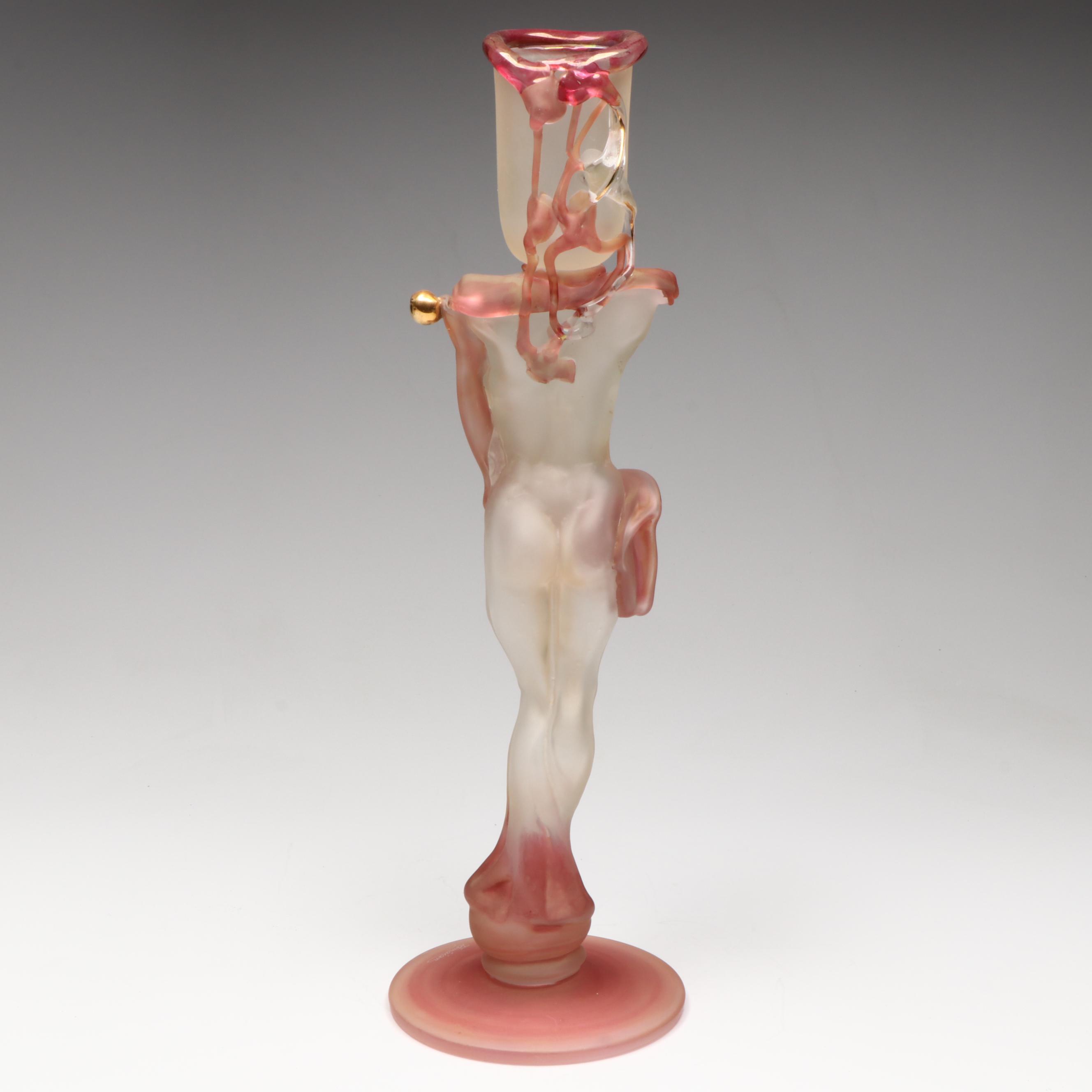 Ion Tamaian Blown Art Glass Female Figure Bud Vase
