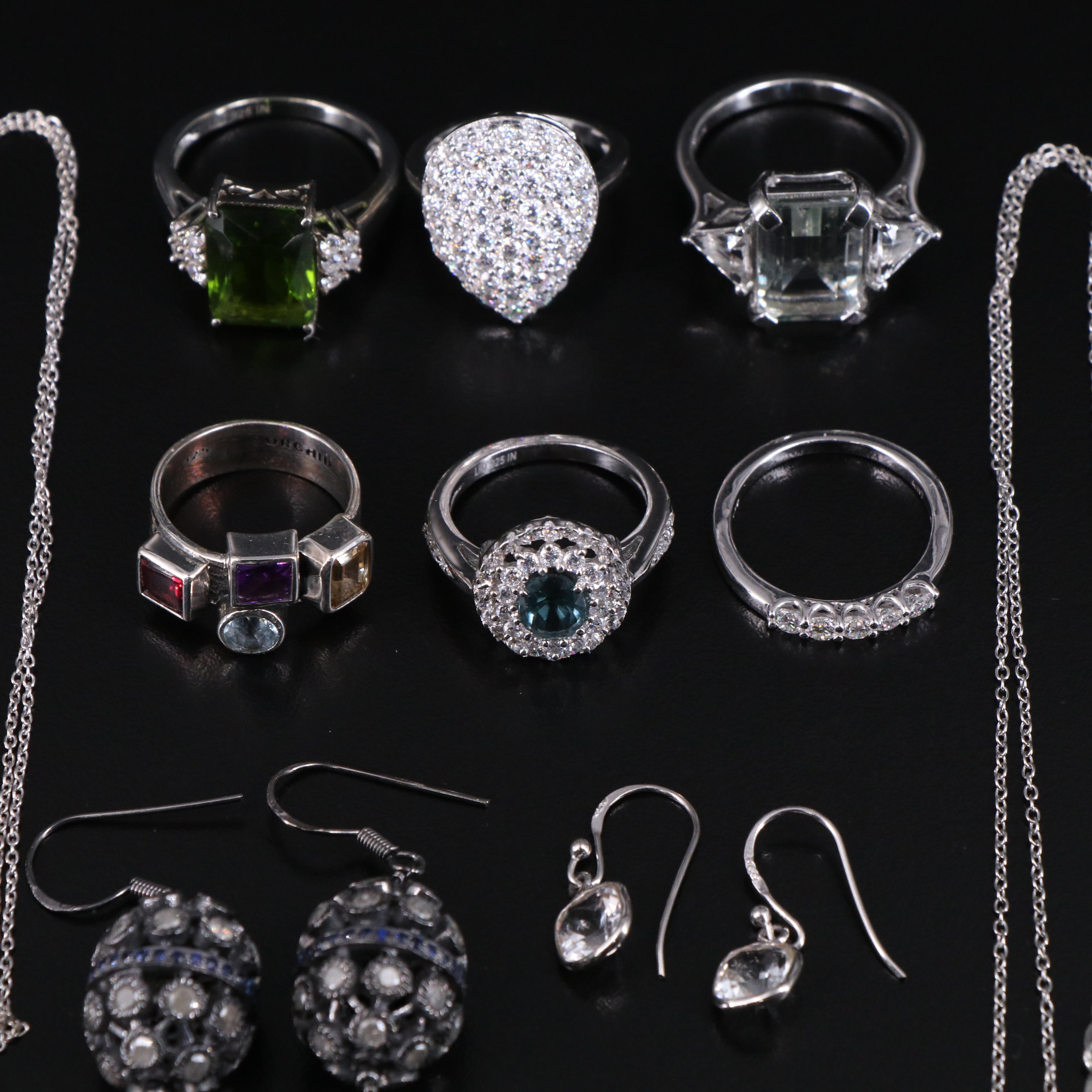 14 Assorted Sterling Silver Rings, Necklaces, Earrings, and Pendants