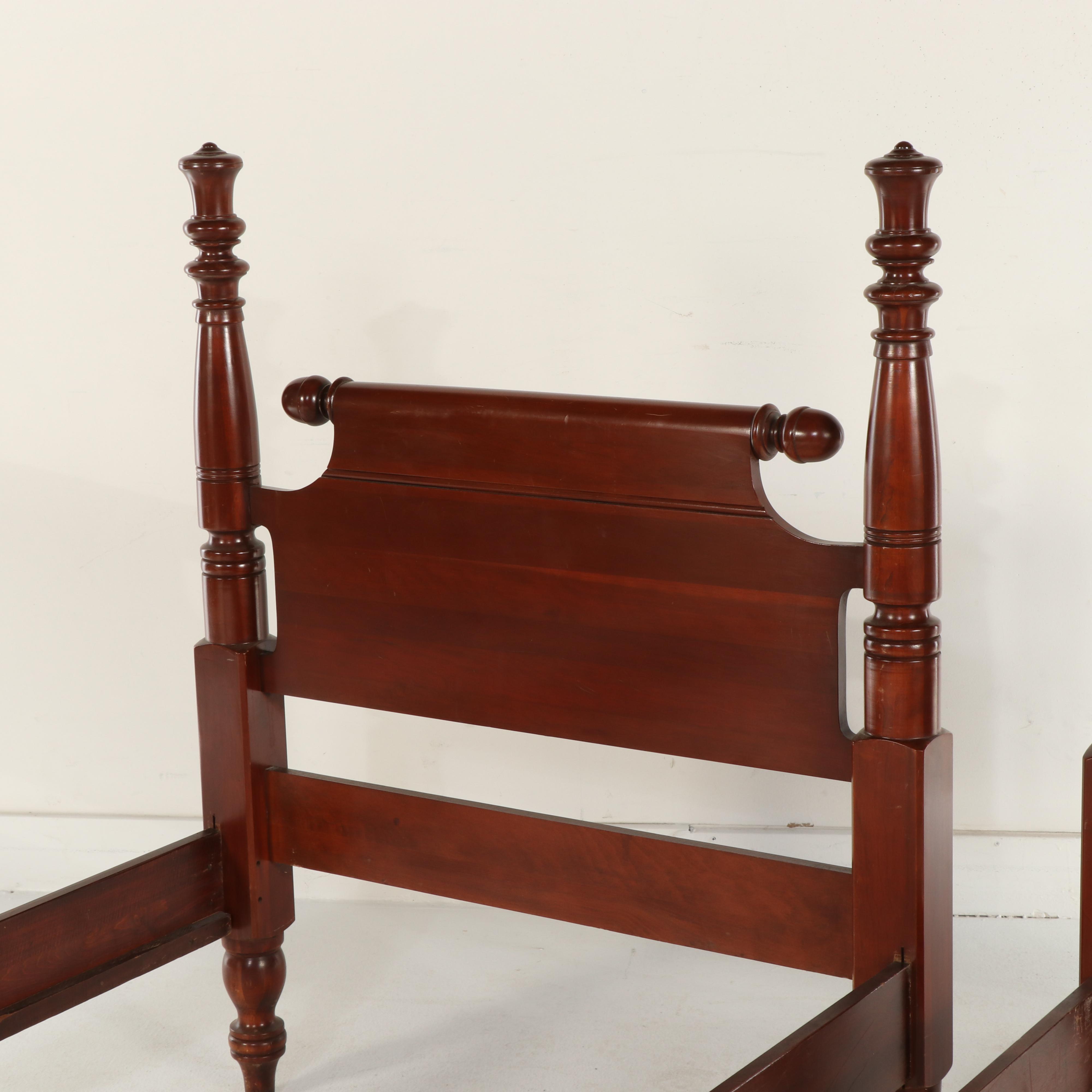 Pair of Willet Wildwood Federal Style Cherry Twin Bed Frames, Mid-20th Century