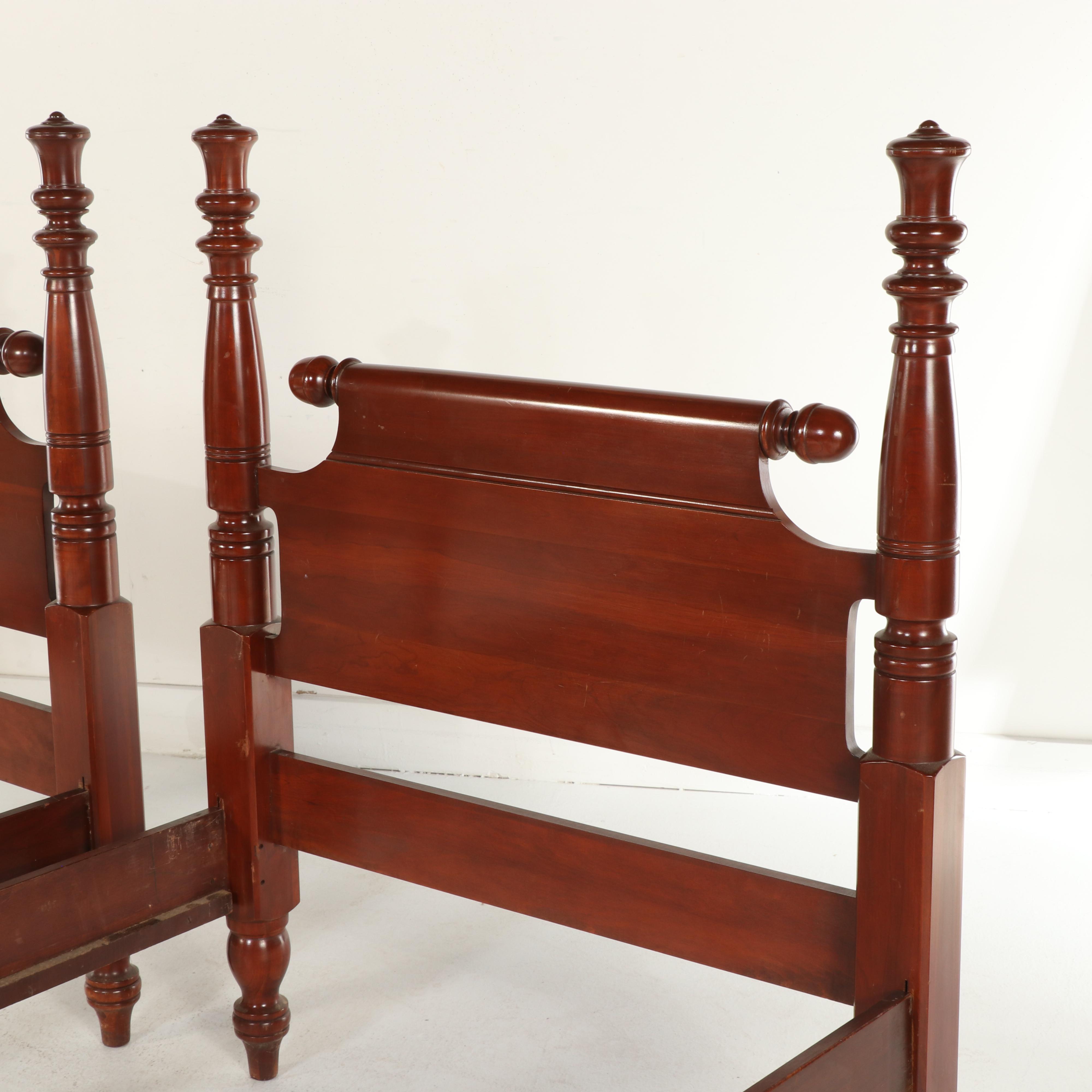 Pair of Willet Wildwood Federal Style Cherry Twin Bed Frames, Mid-20th Century