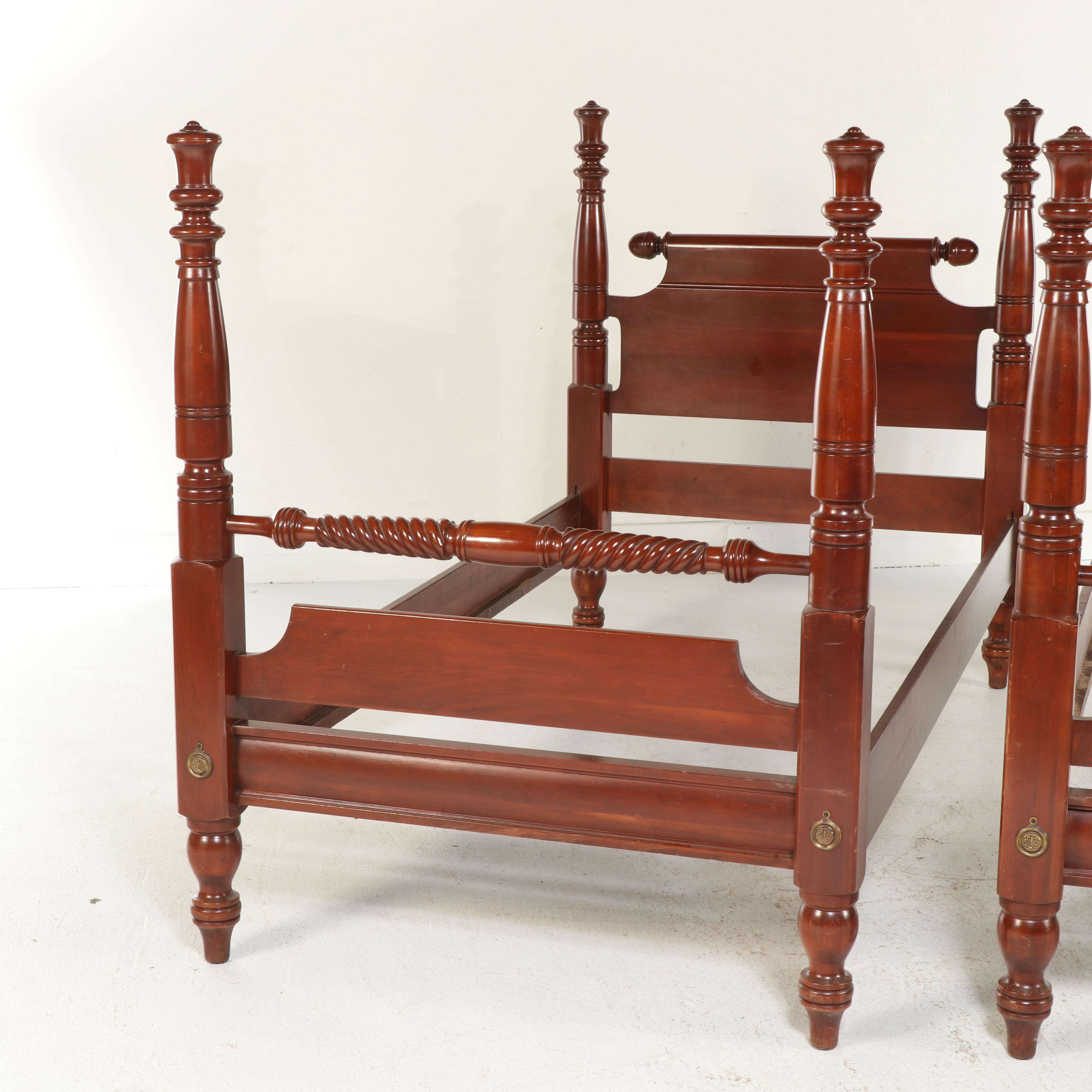 Pair of Willet Wildwood Federal Style Cherry Twin Bed Frames, Mid-20th Century