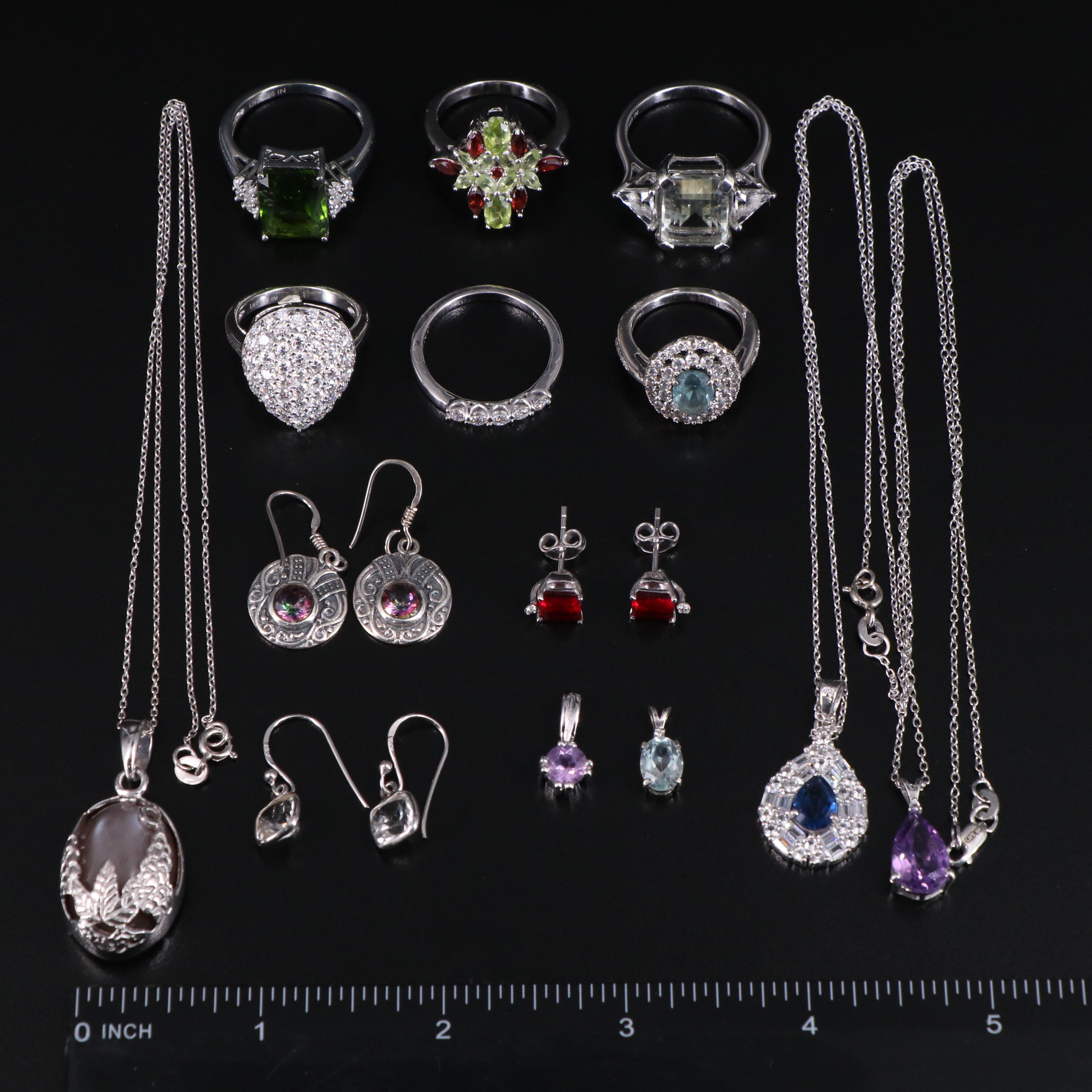 14 Assorted Sterling Silver Rings, Necklaces, Earrings, and Pendants