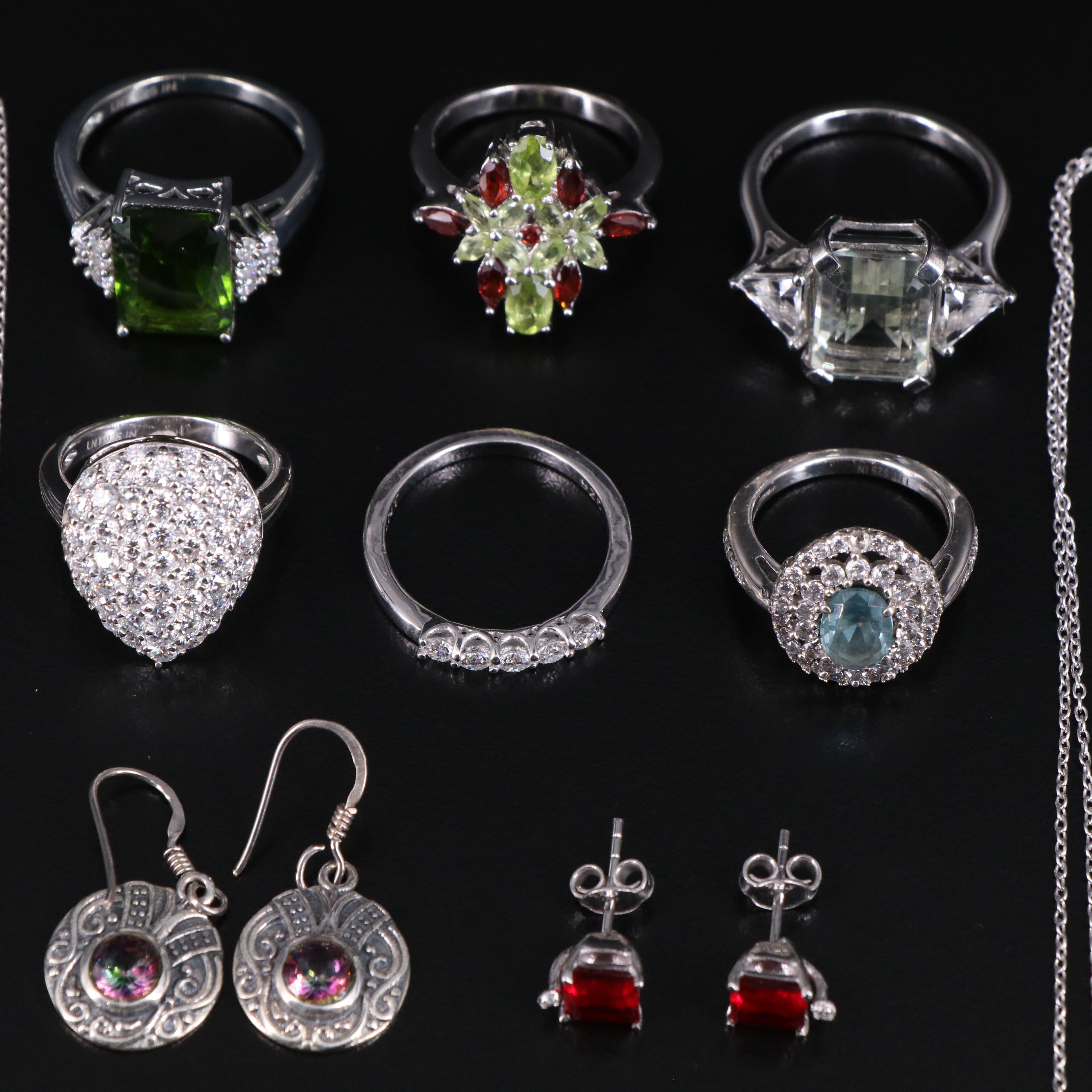 14 Assorted Sterling Silver Rings, Necklaces, Earrings, and Pendants