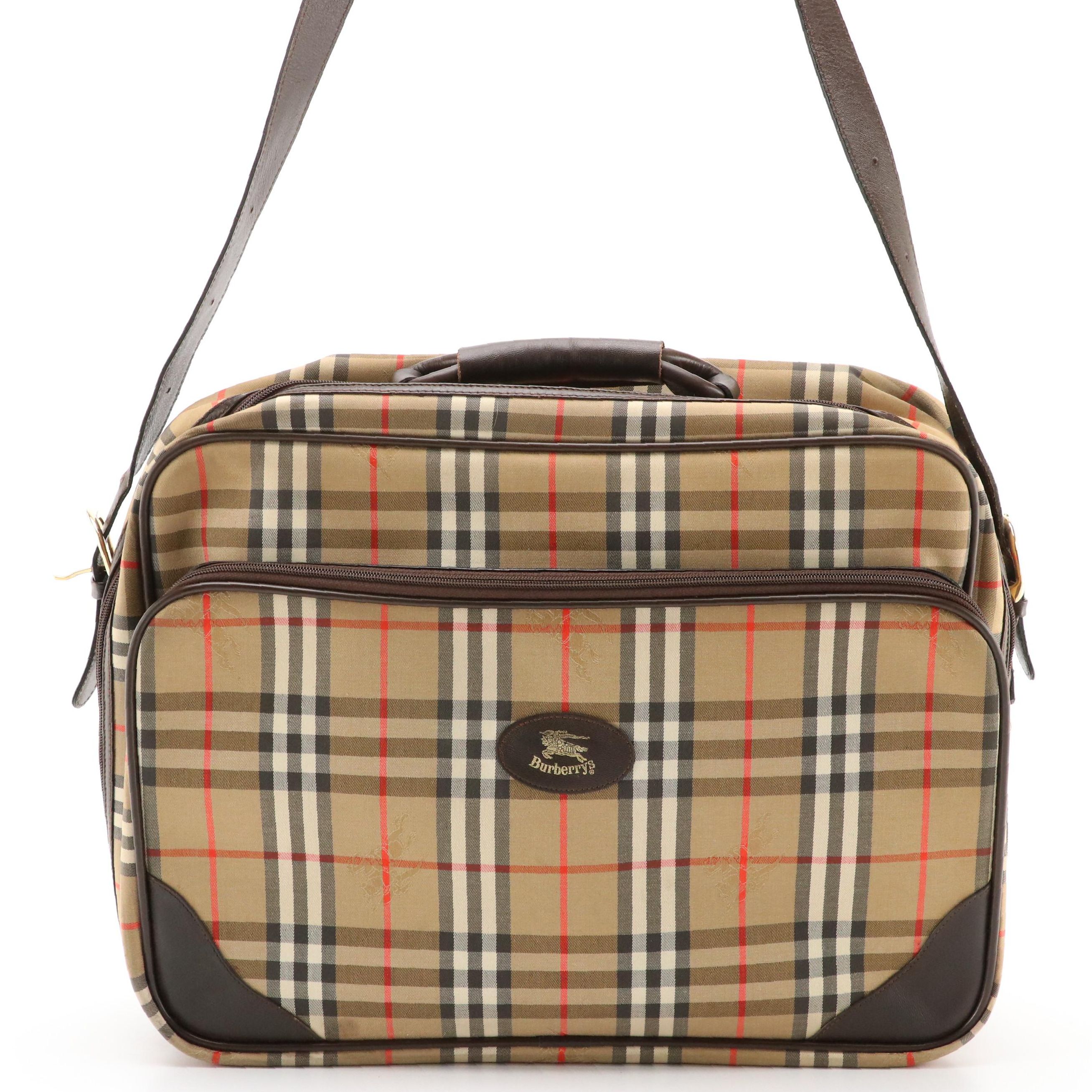 Burberrys Travel Crossbody Bag in Haymarket Check Canvas and Brown Leather