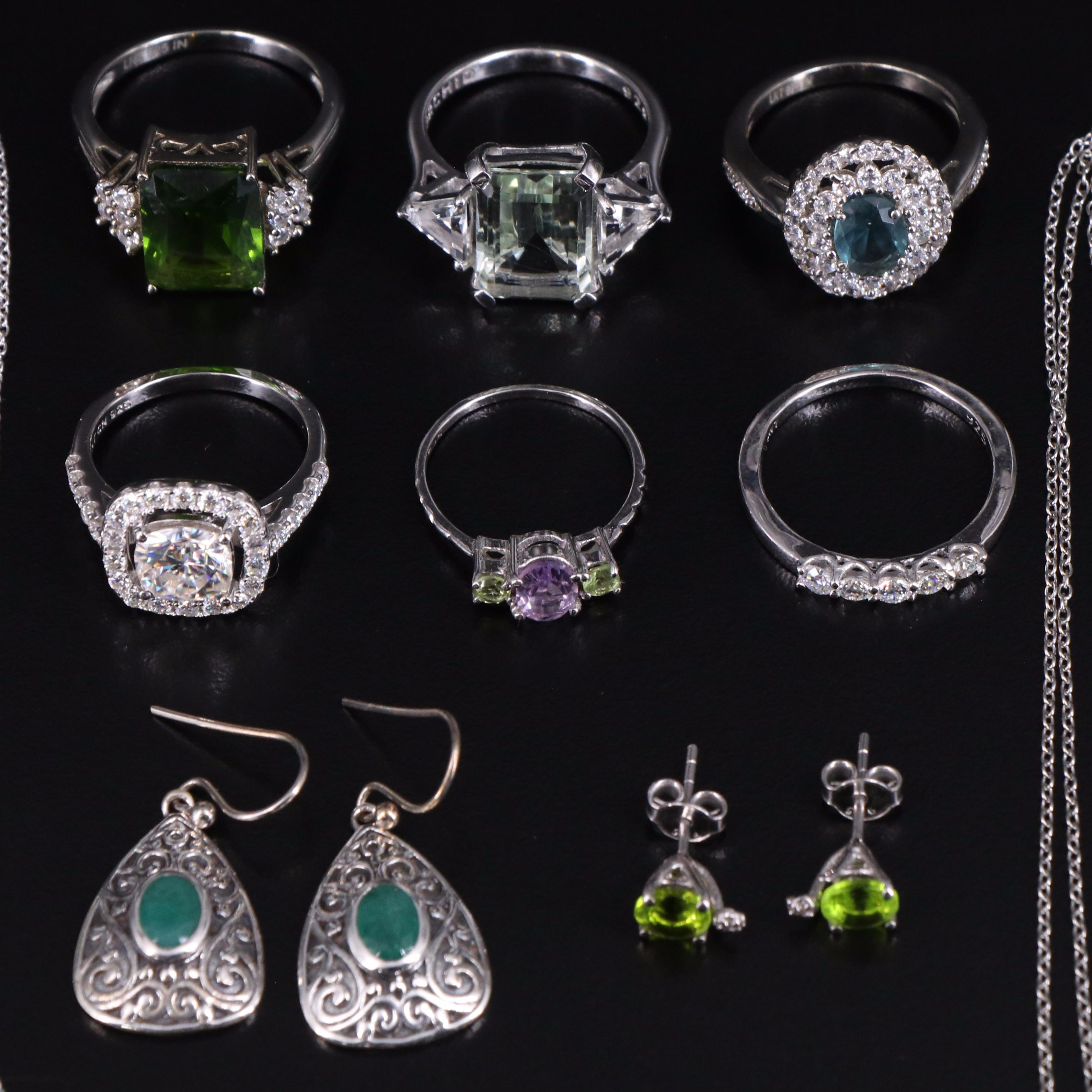 14 Assorted Sterling Silver Rings, Necklaces, Earrings, and Pendants