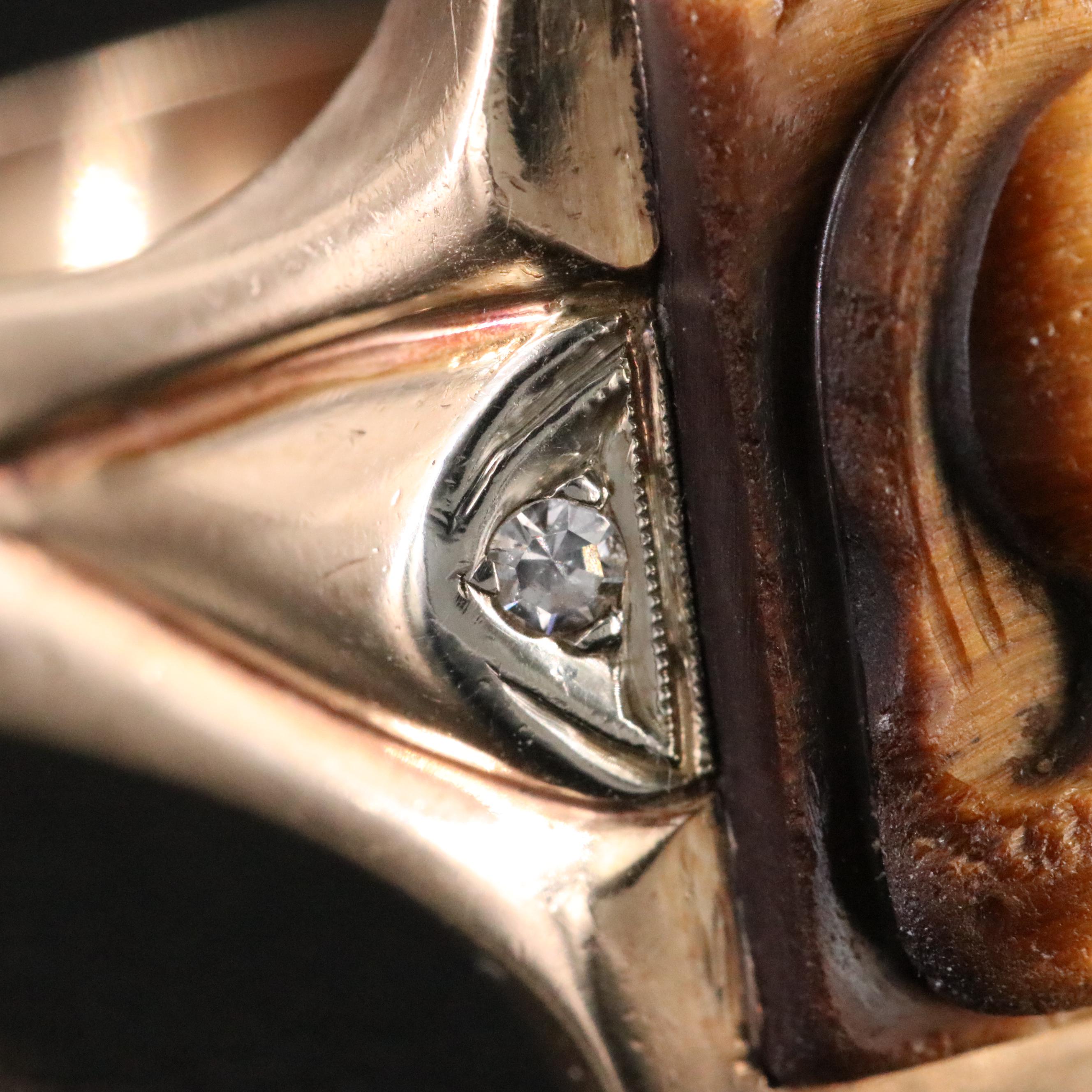 Vintage 10K Tiger's Eye and Diamond Roman Soldier Cameo Ring