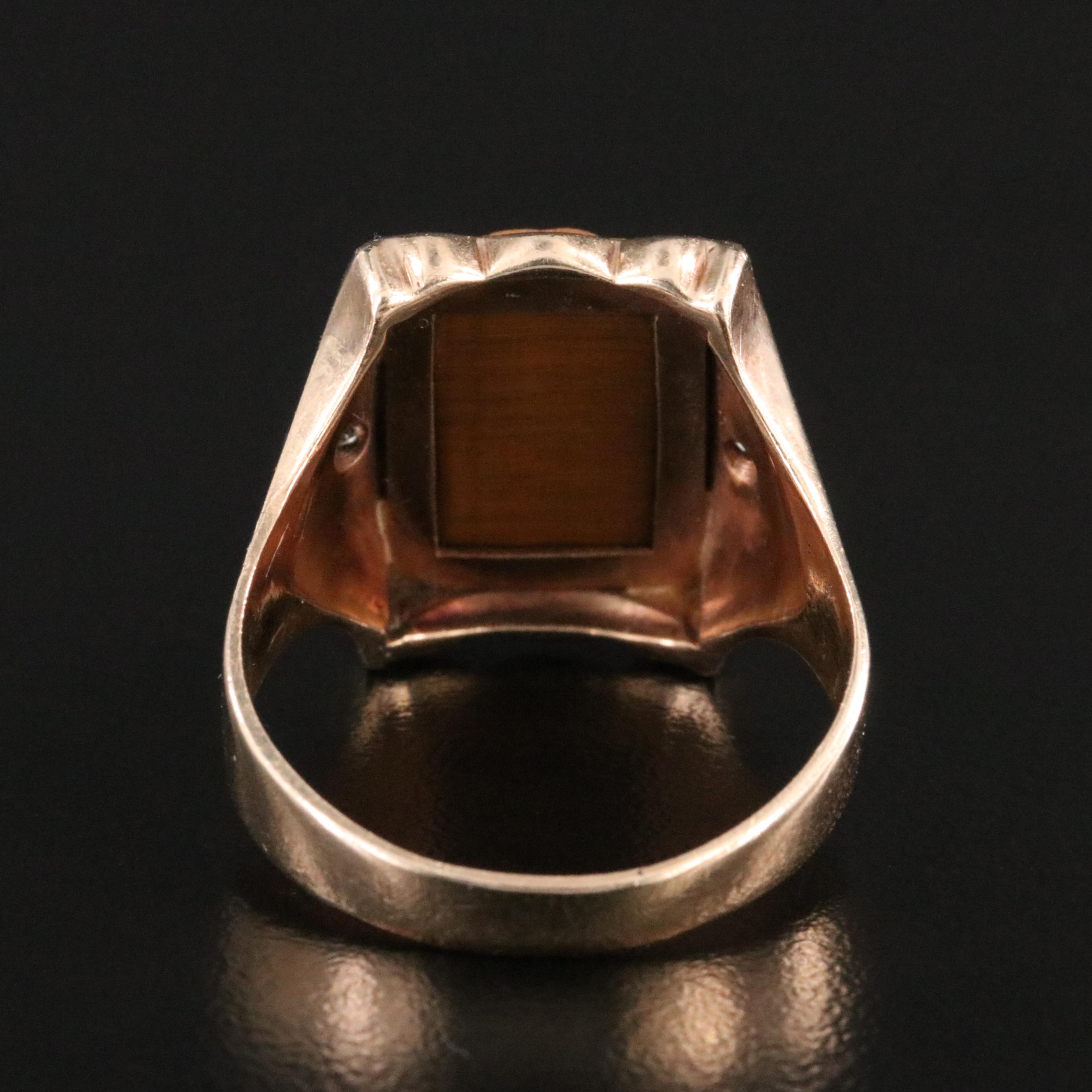 Vintage 10K Tiger's Eye and Diamond Roman Soldier Cameo Ring