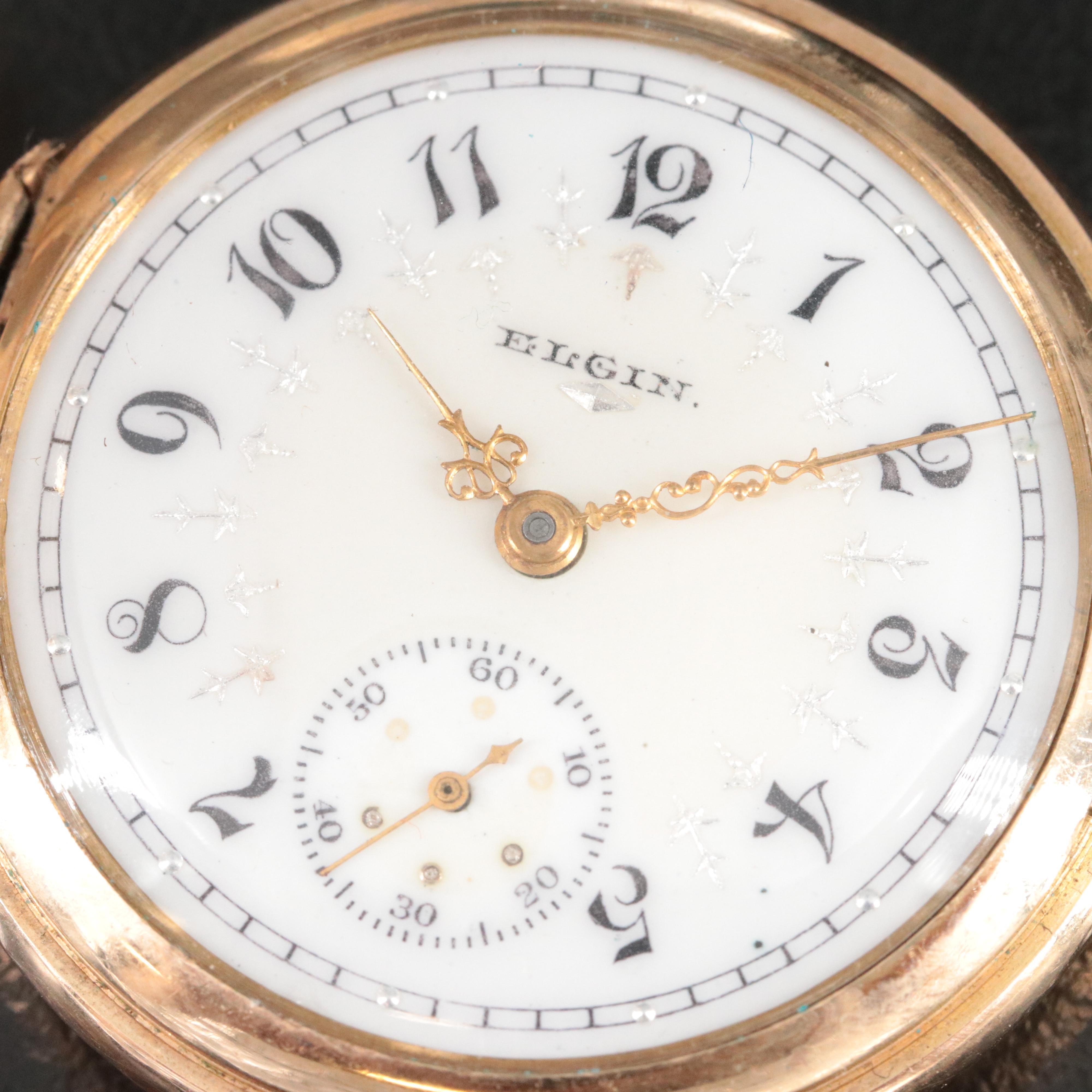 1918 14K Elgin Hunting Case Pocket Watch & 18K Chain