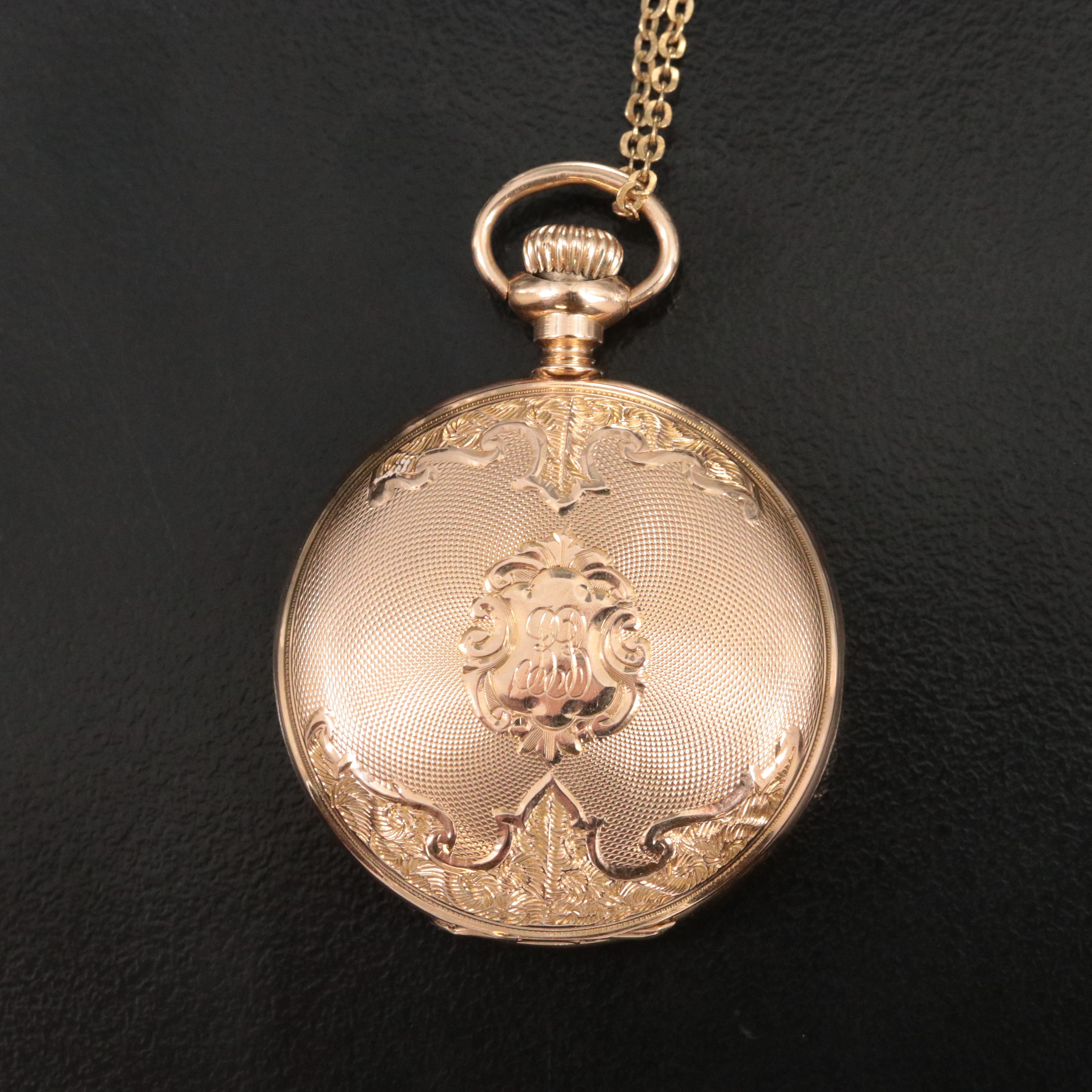 1918 14K Elgin Hunting Case Pocket Watch & 18K Chain
