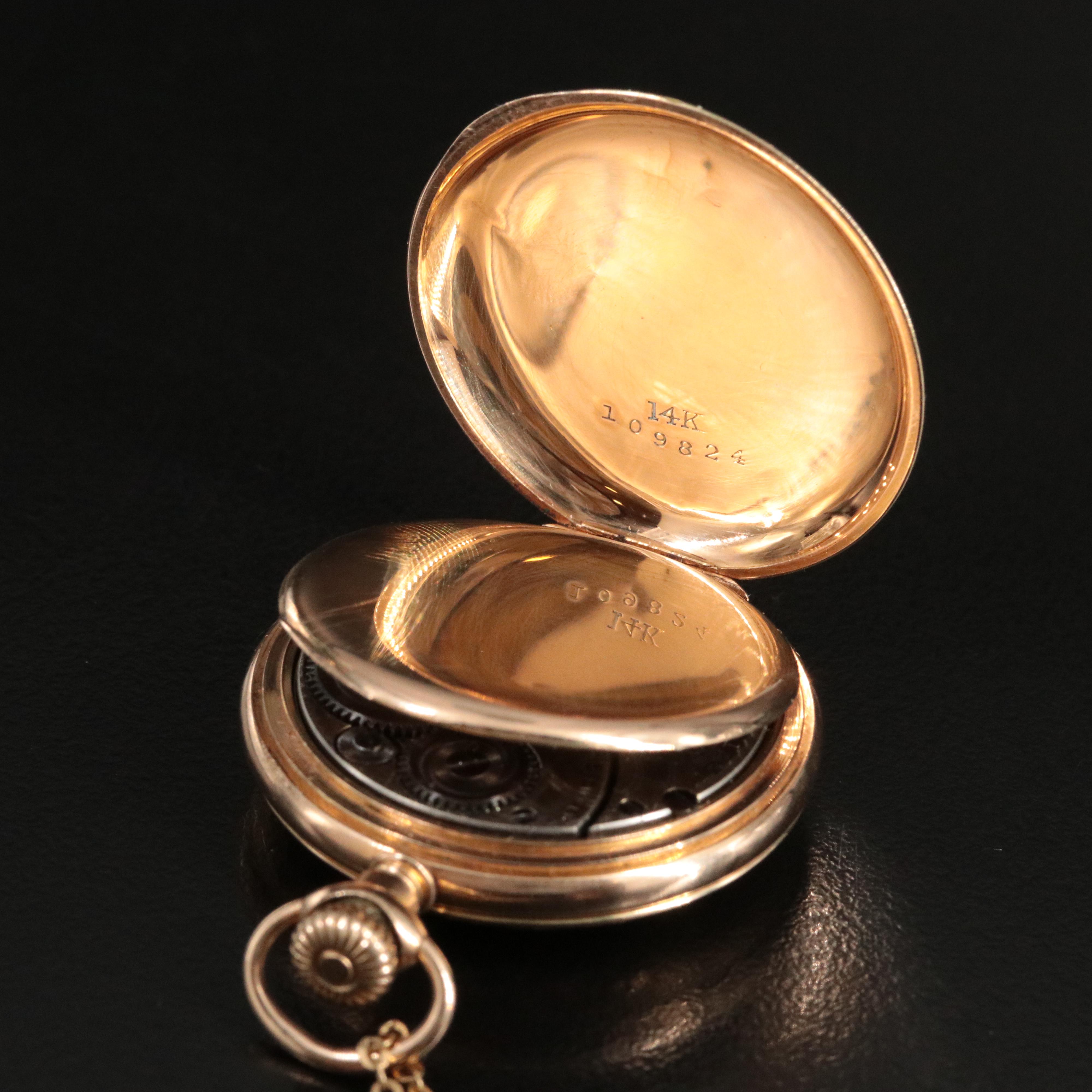 1918 14K Elgin Hunting Case Pocket Watch & 18K Chain