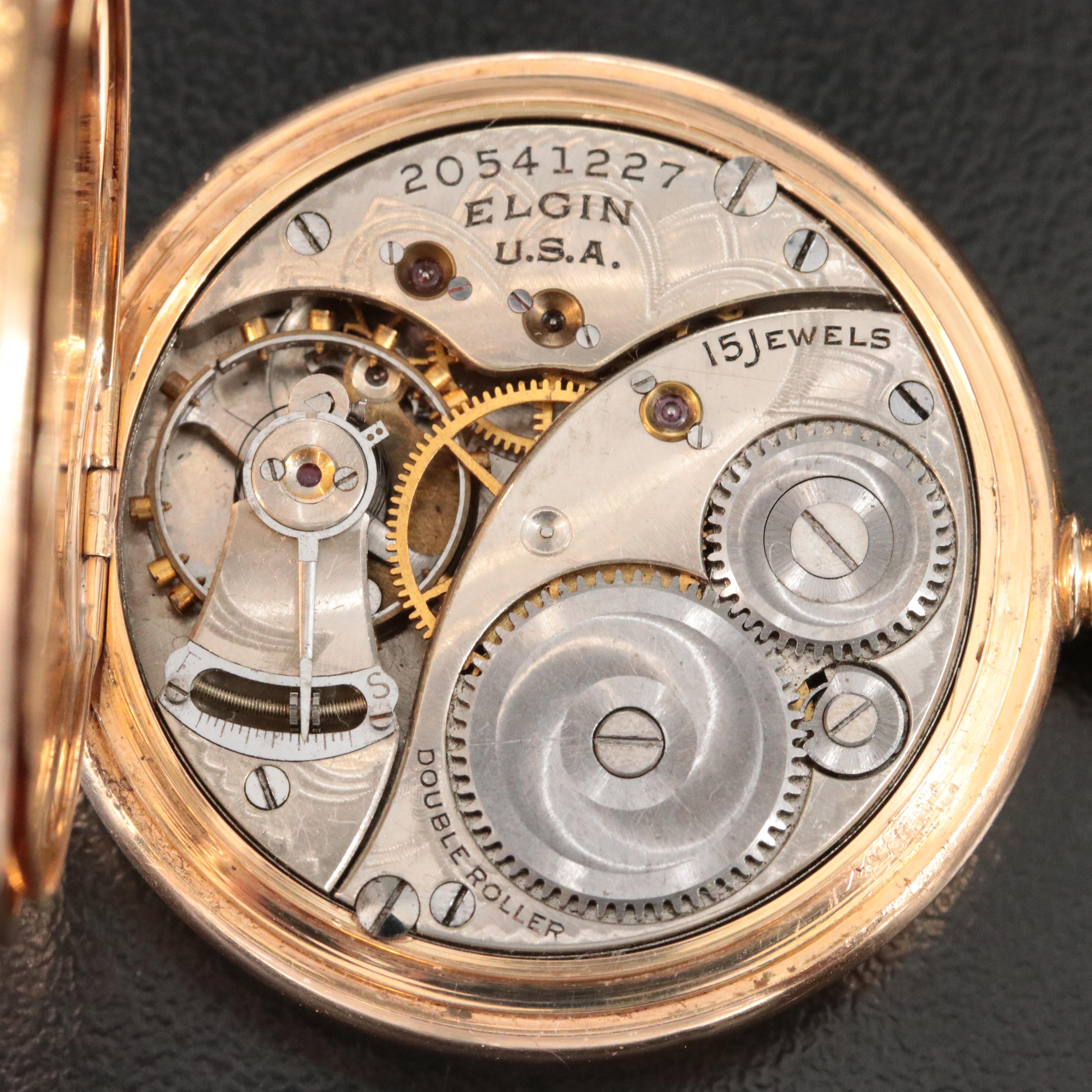 1918 14K Elgin Hunting Case Pocket Watch & 18K Chain
