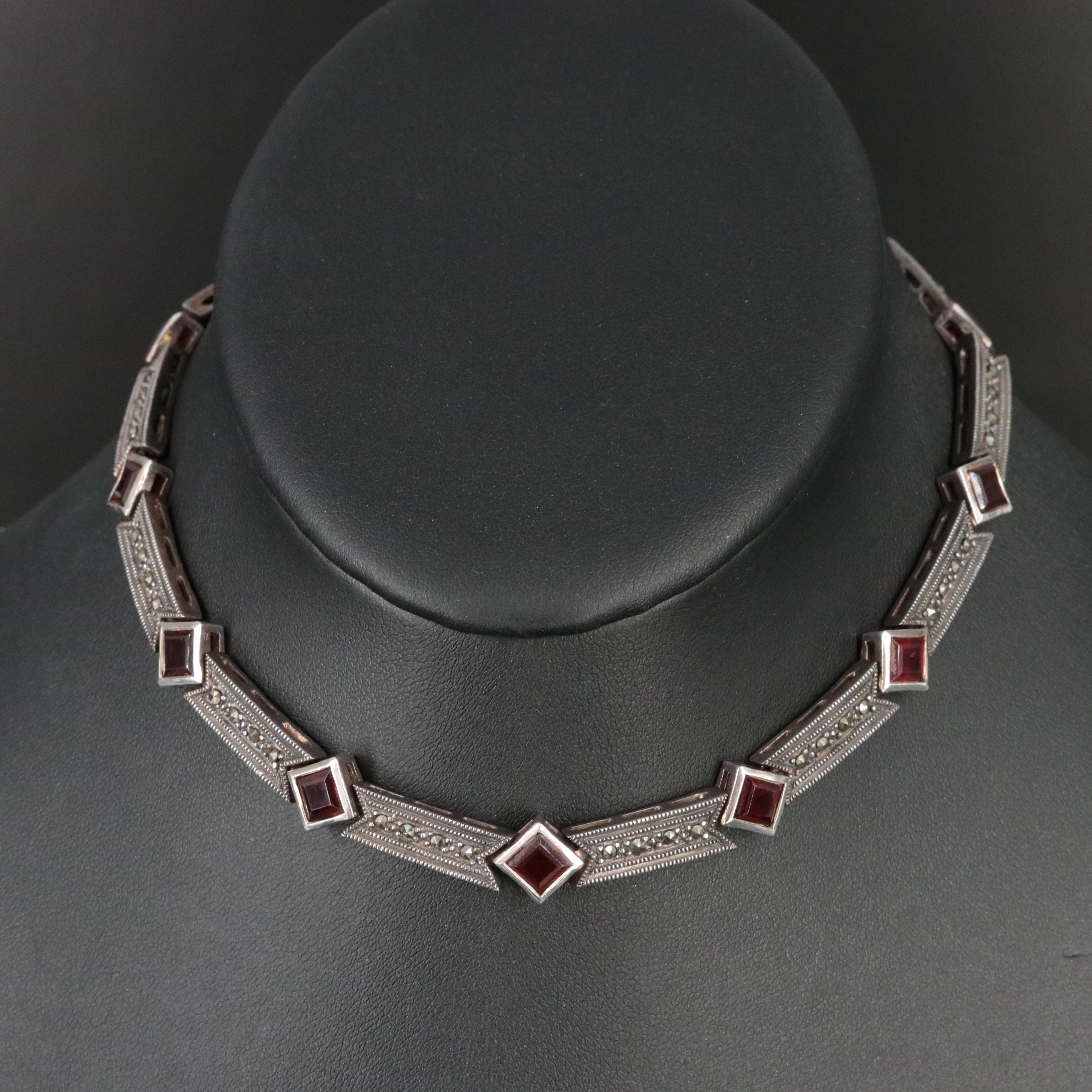 Vintage Garnet and Marcasite Choker Necklace