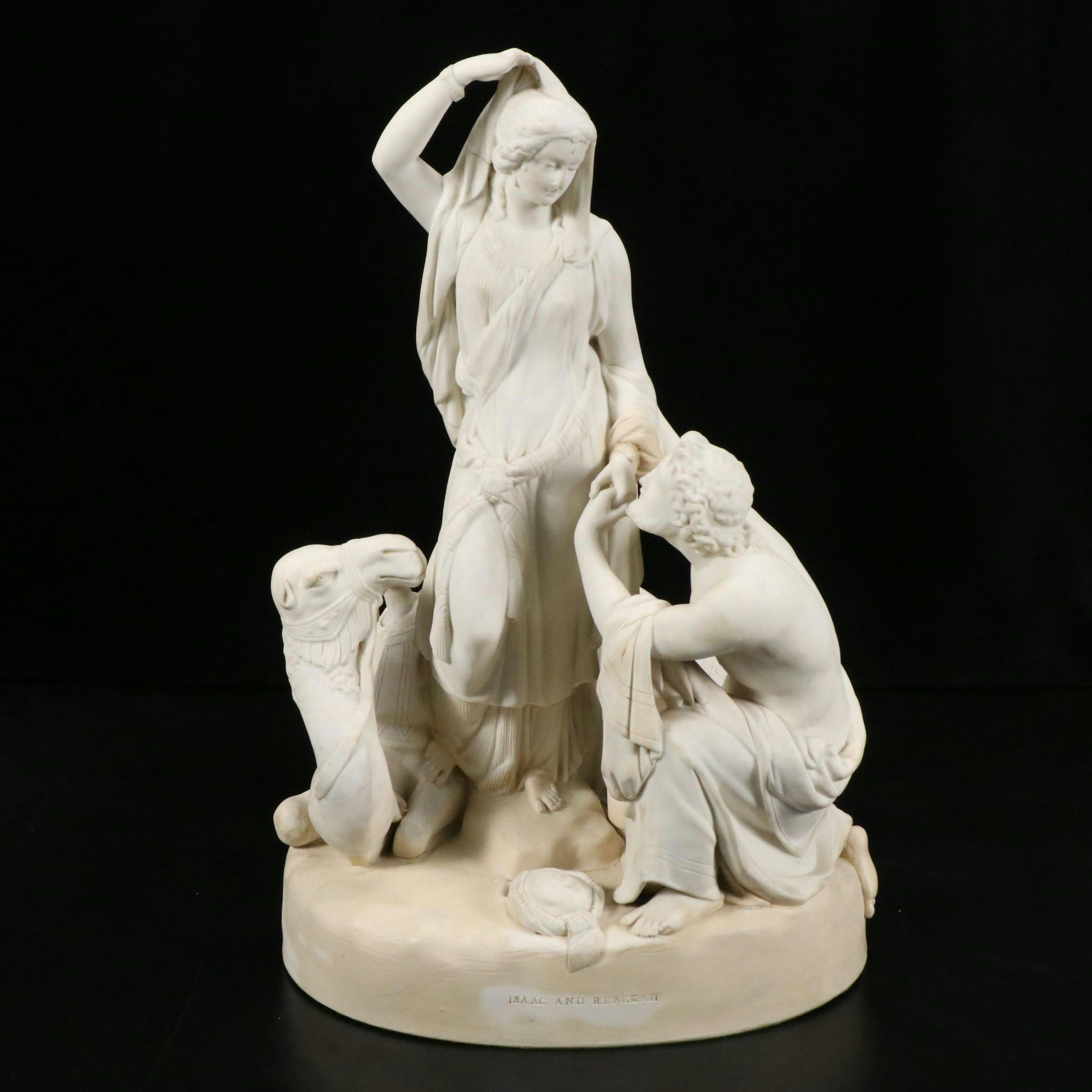 William Beattie for Wedgwood "Isaac & Rebekah" Parian Ware Sculpture, Mid-19th C