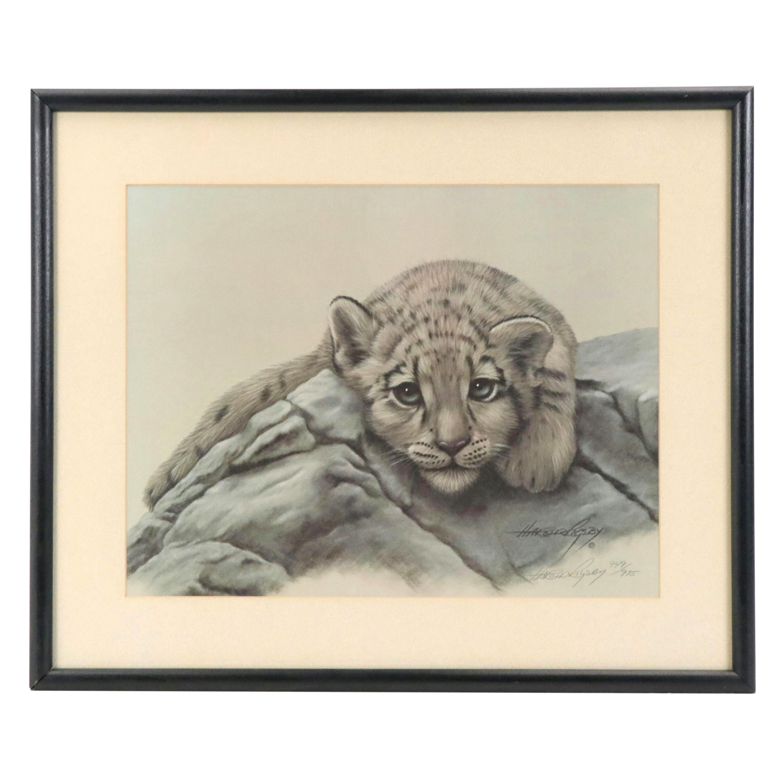 Harold Rigsby Offset Lithograph of Snow Leopard, Late 20th Century