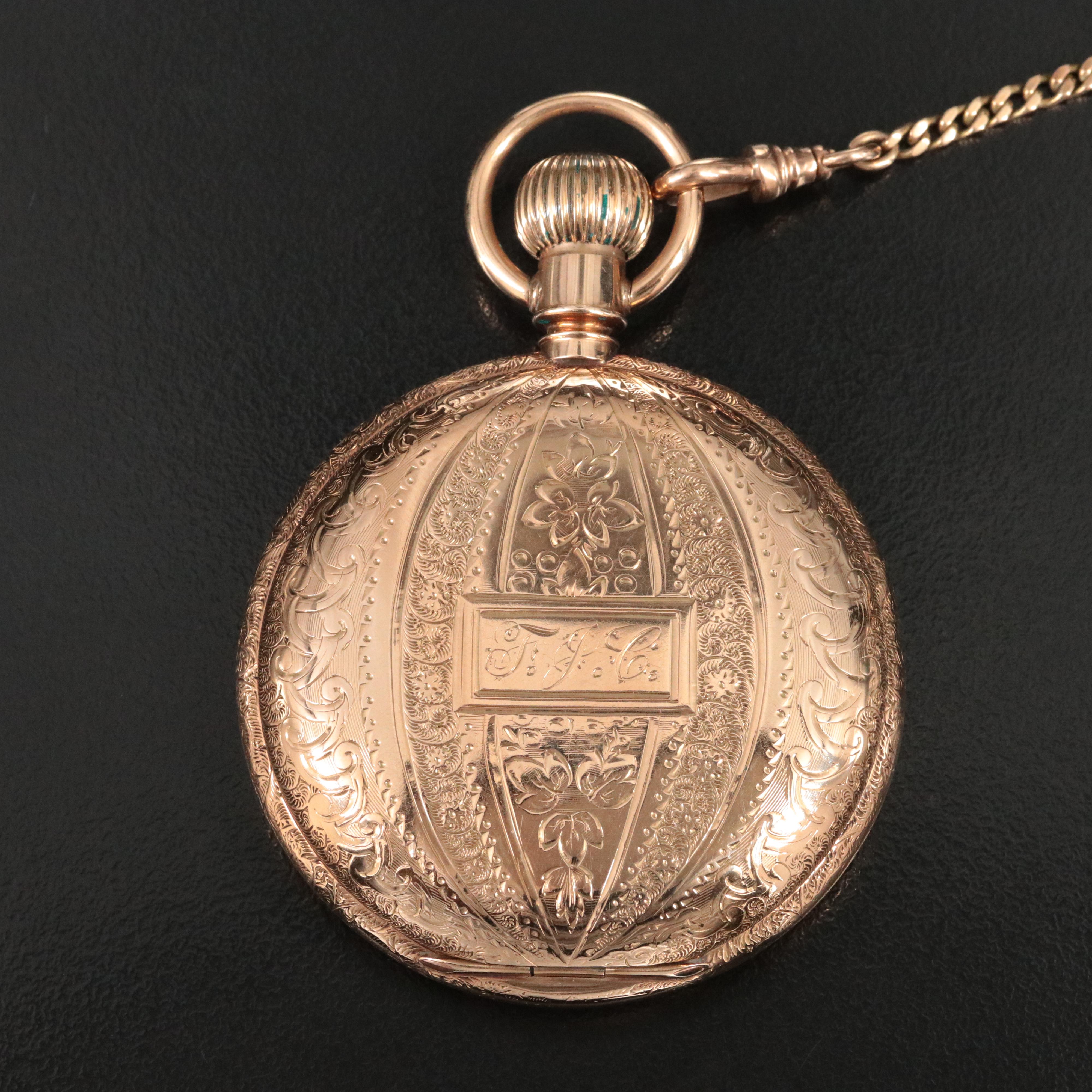 1893 14K Elgin National Watch Co. Unique Decorated Hunting Case Pocket Watch