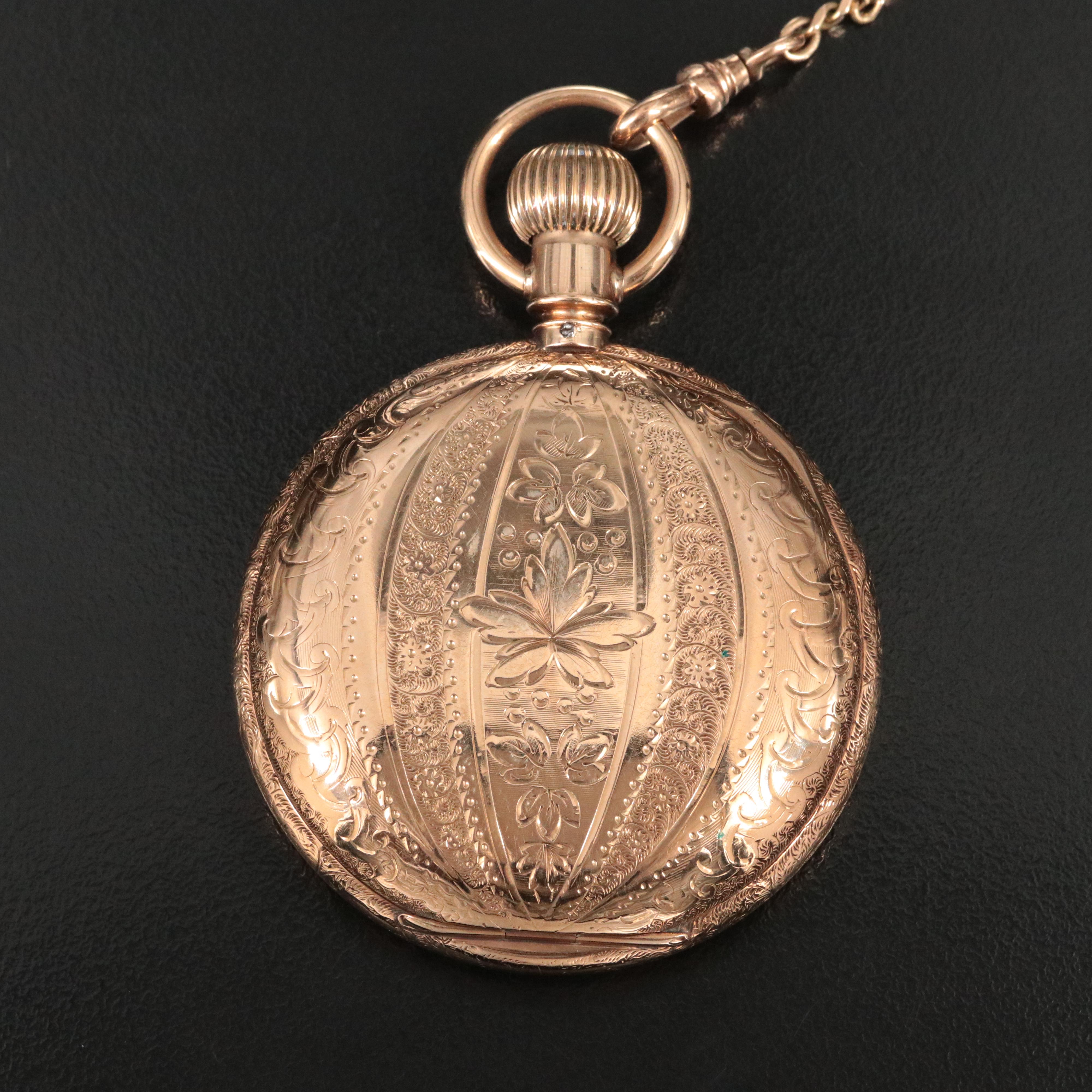 1893 14K Elgin National Watch Co. Unique Decorated Hunting Case Pocket Watch