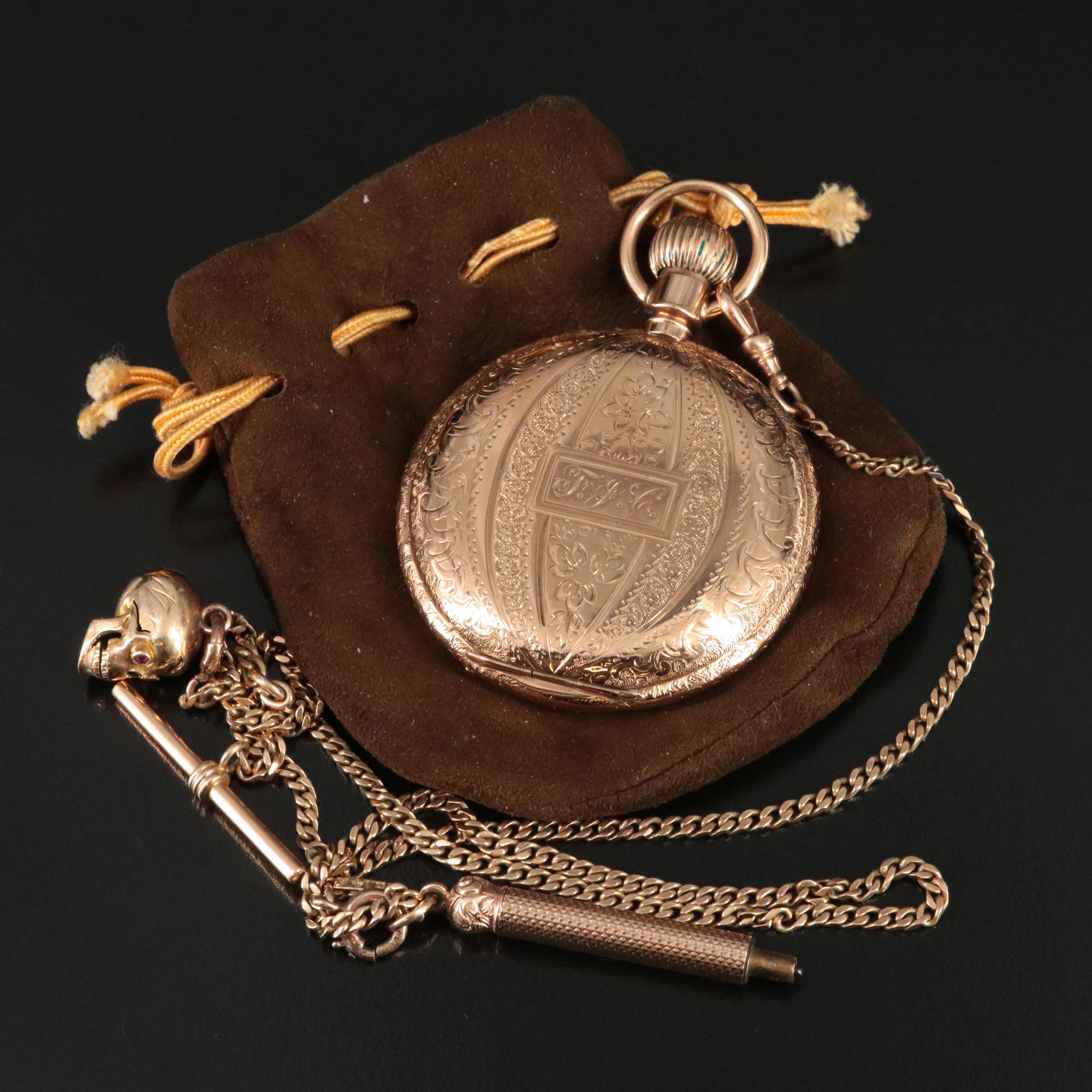 1893 14K Elgin National Watch Co. Unique Decorated Hunting Case Pocket Watch