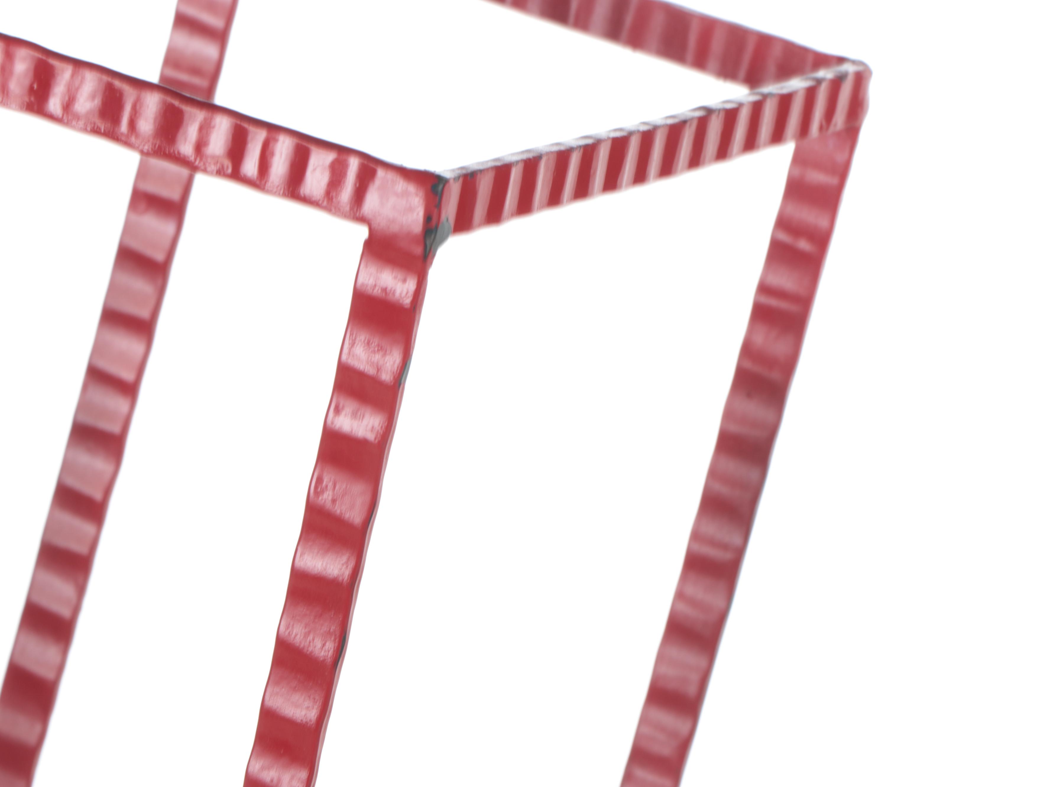 Peter Keil Acrylic Portrait on Found Red Metal Cube Sculpture