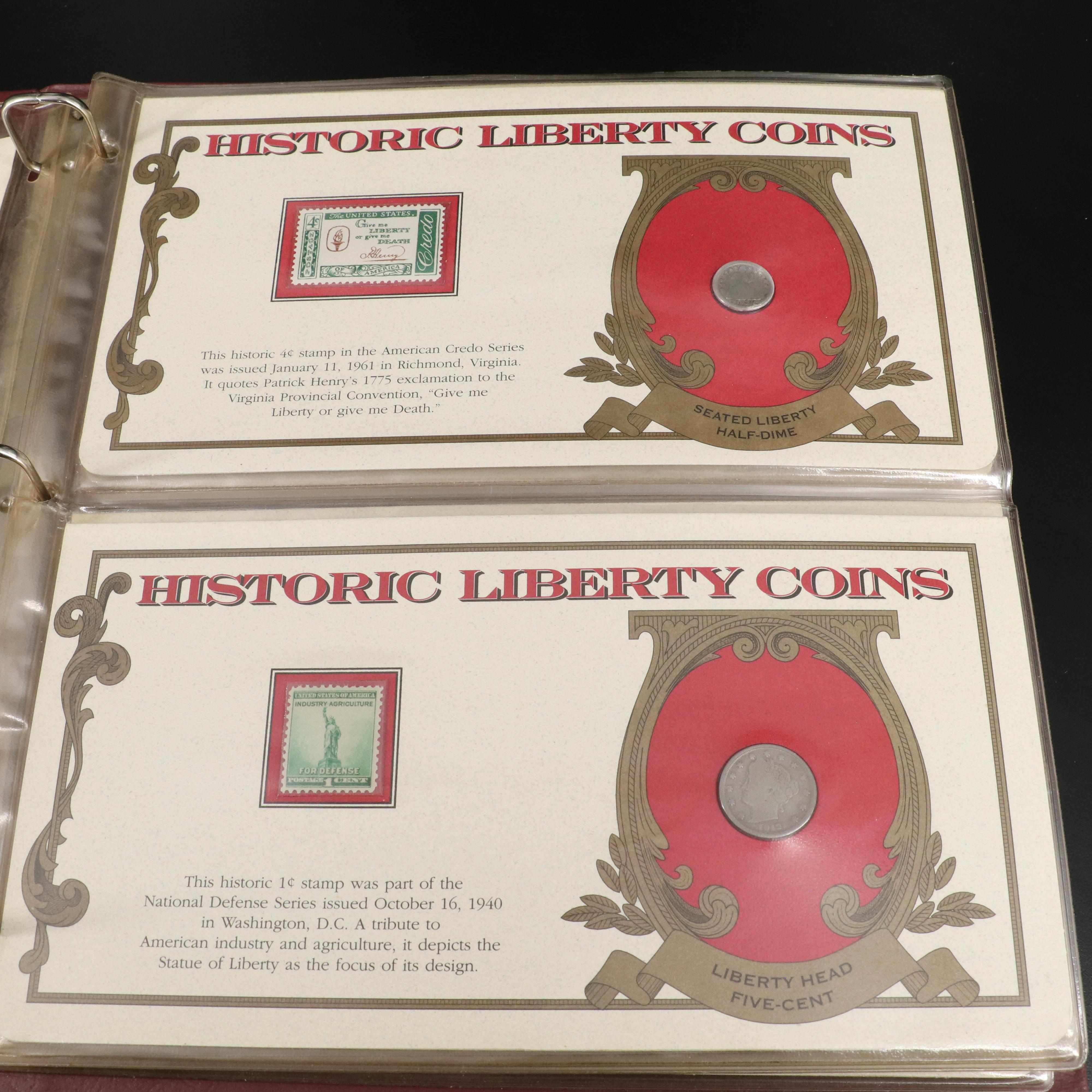 Historic Liberty Coin Collection with 12 Different Coins and Stamps