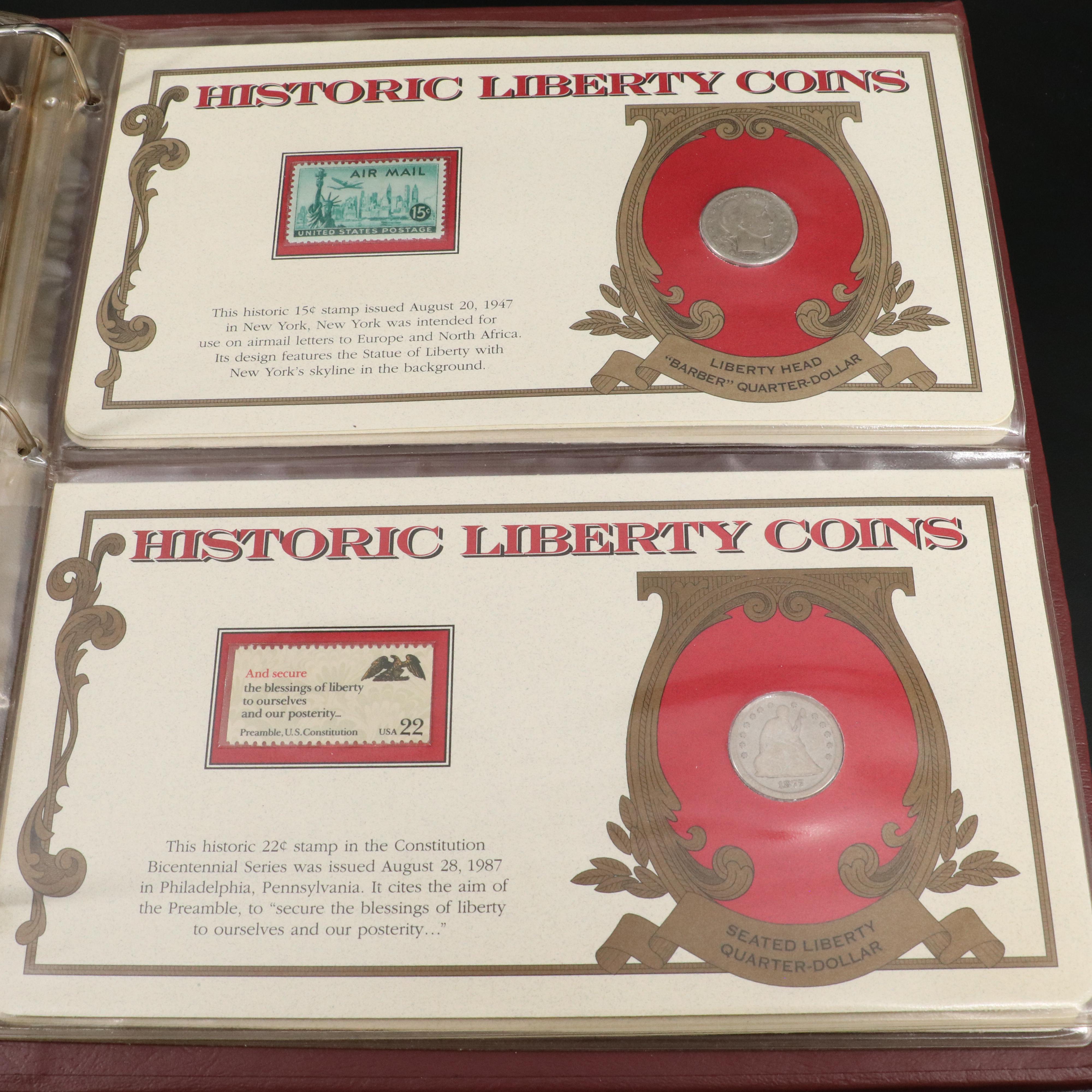 Historic Liberty Coin Collection with 12 Different Coins and Stamps