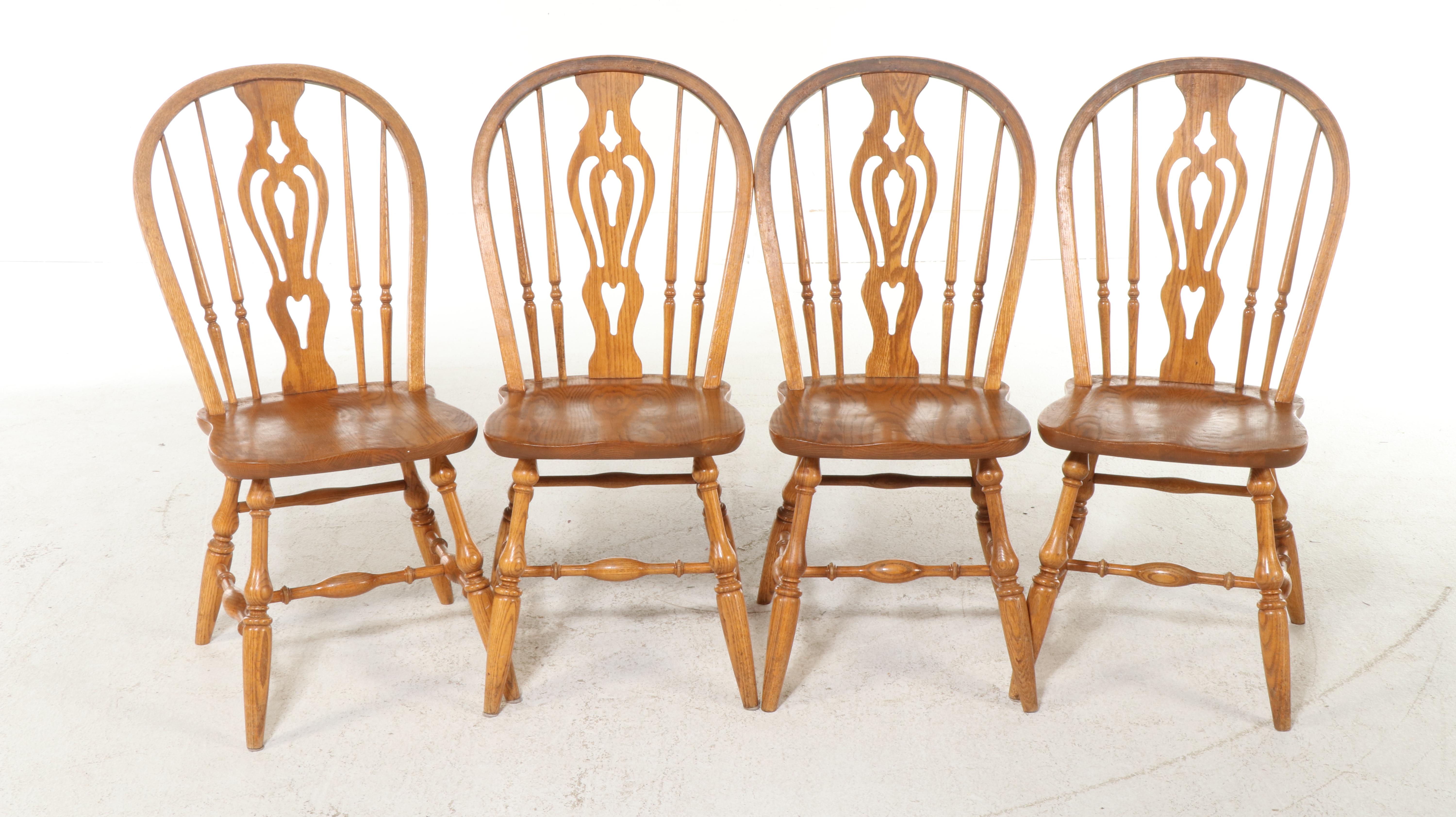 Oak Dining Table with Four Windsor Side Chairs
