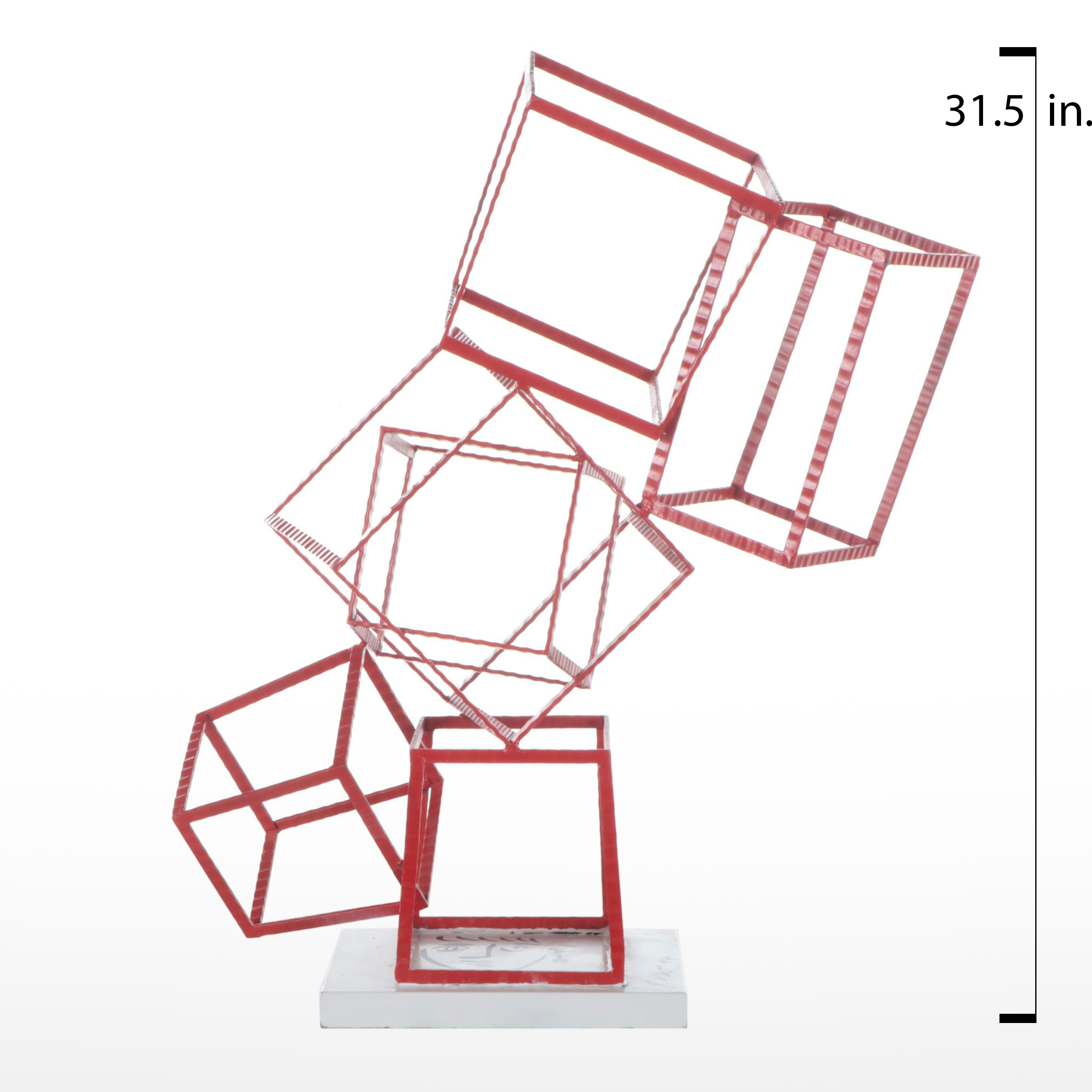 Peter Keil Acrylic Portrait on Found Red Metal Cube Sculpture