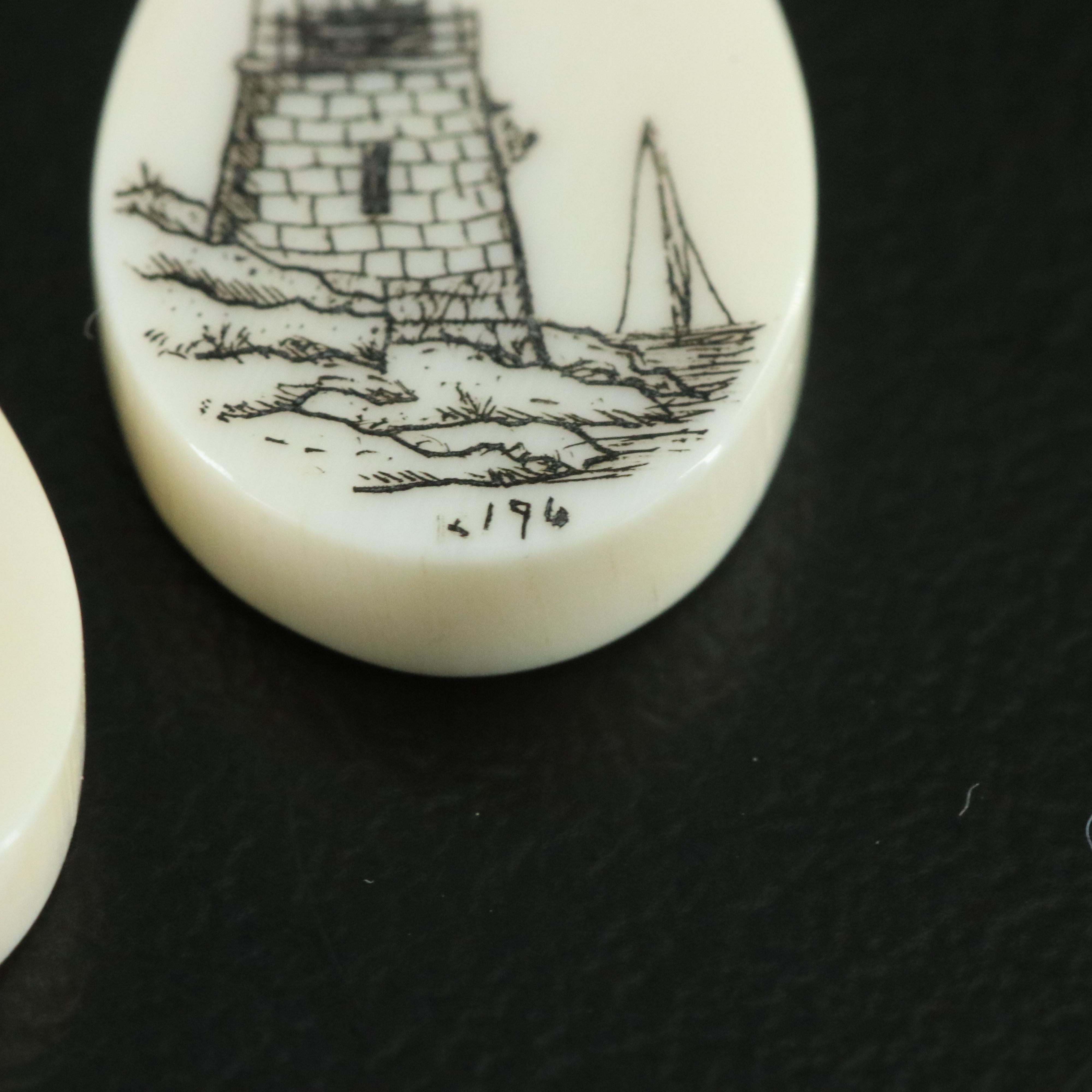 14K Signed Scrimshaw Earrings