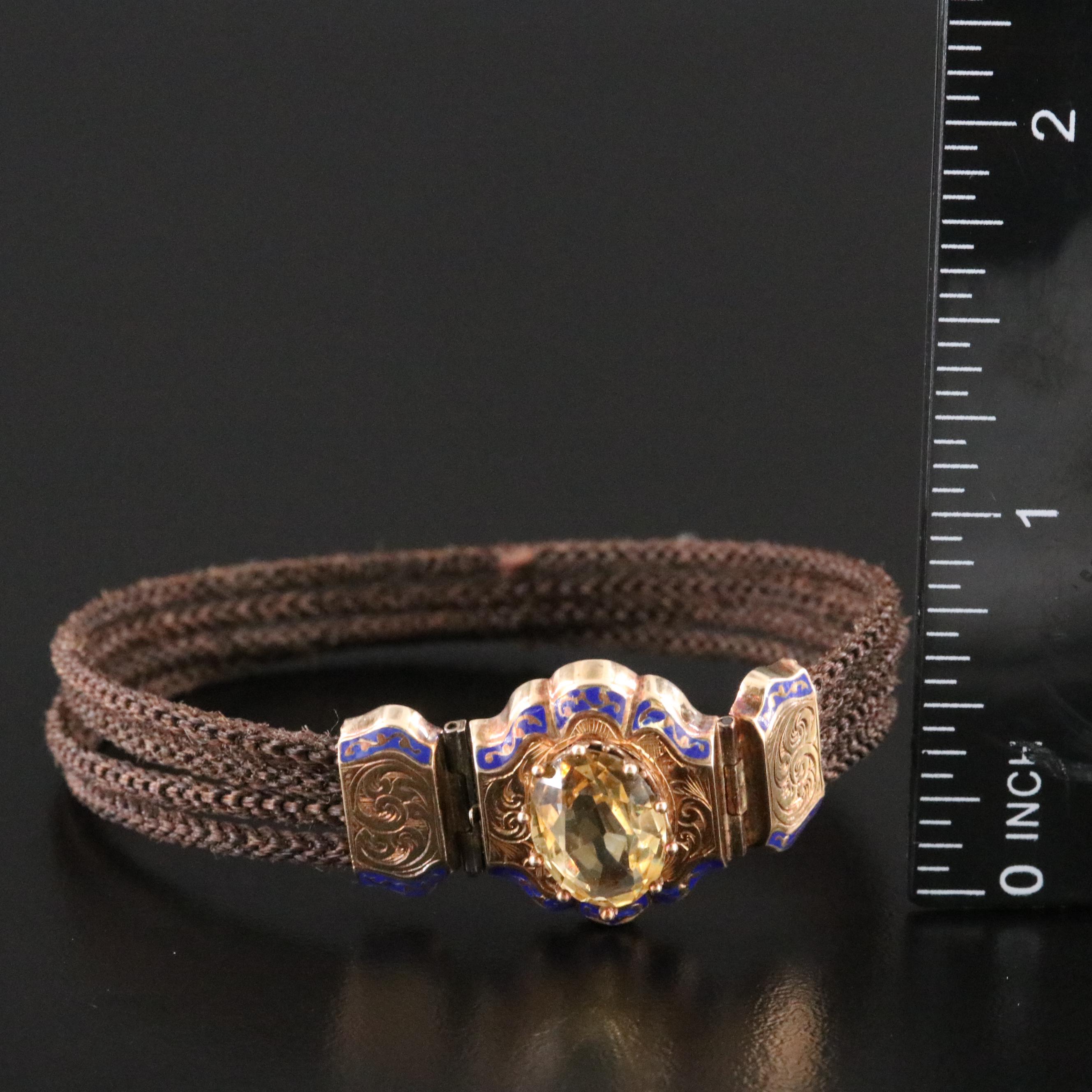 Victorian Citrine and Enamel Hair Work Bracelet