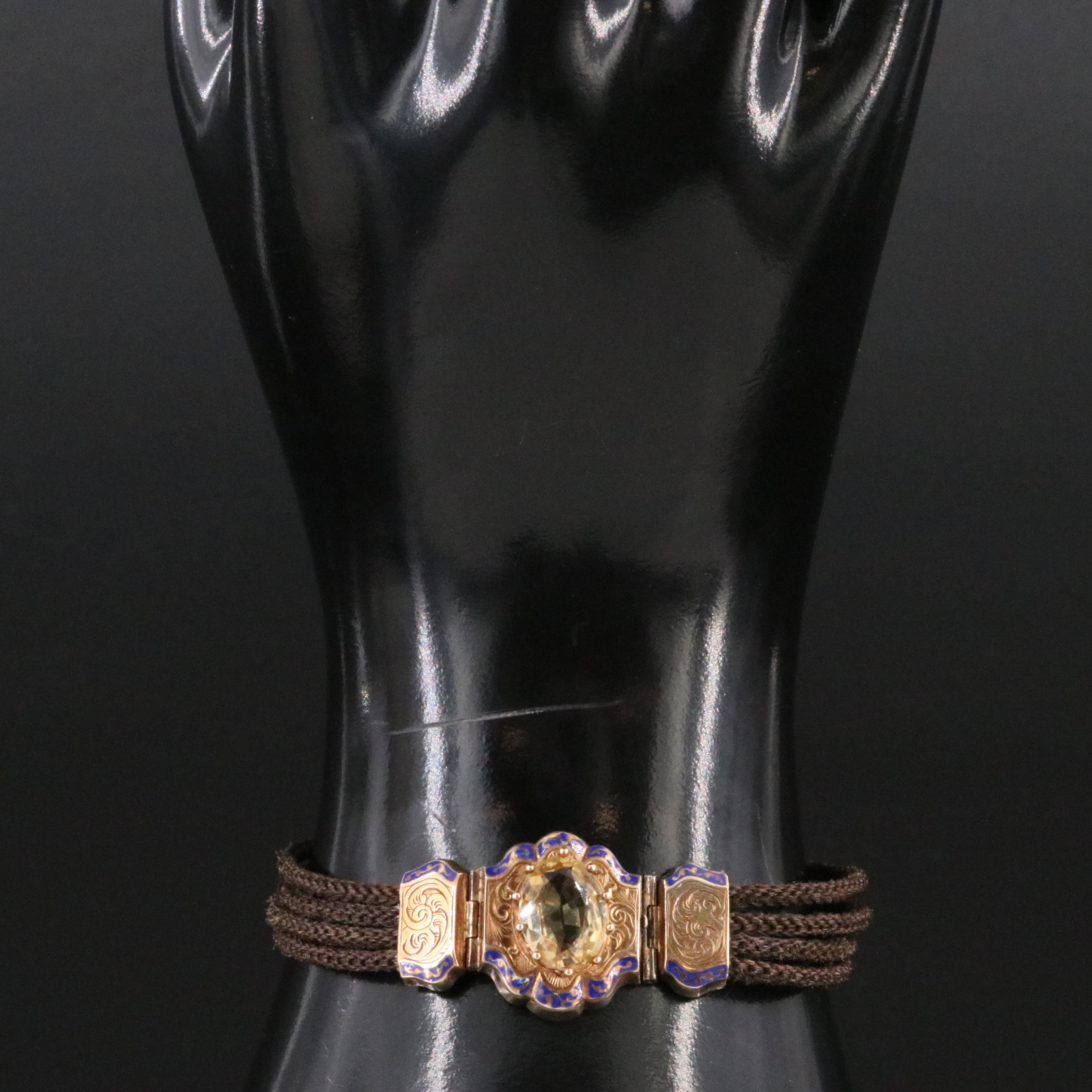 Victorian Citrine and Enamel Hair Work Bracelet
