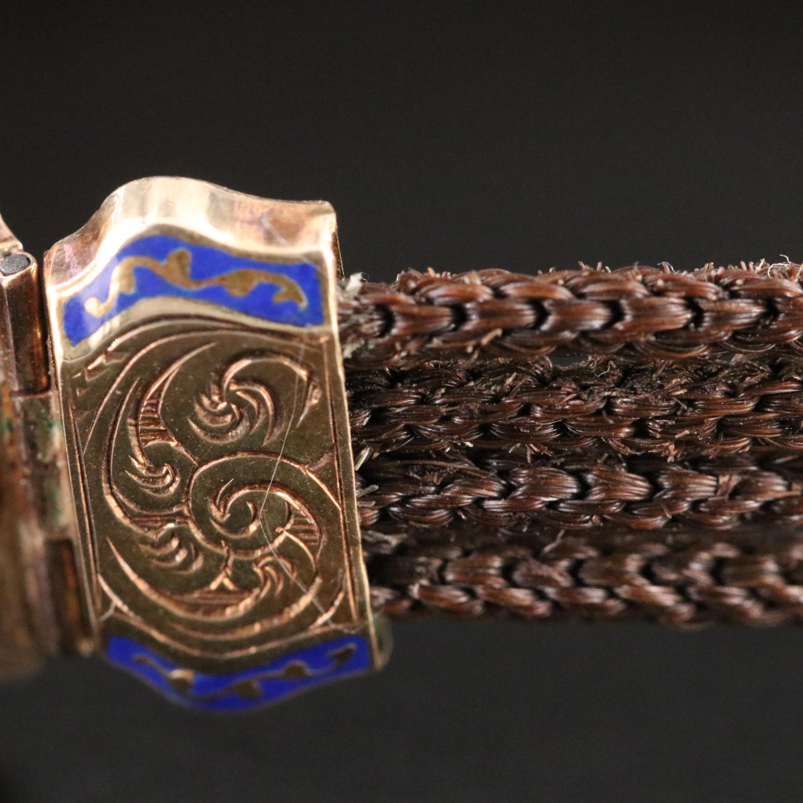 Victorian Citrine and Enamel Hair Work Bracelet