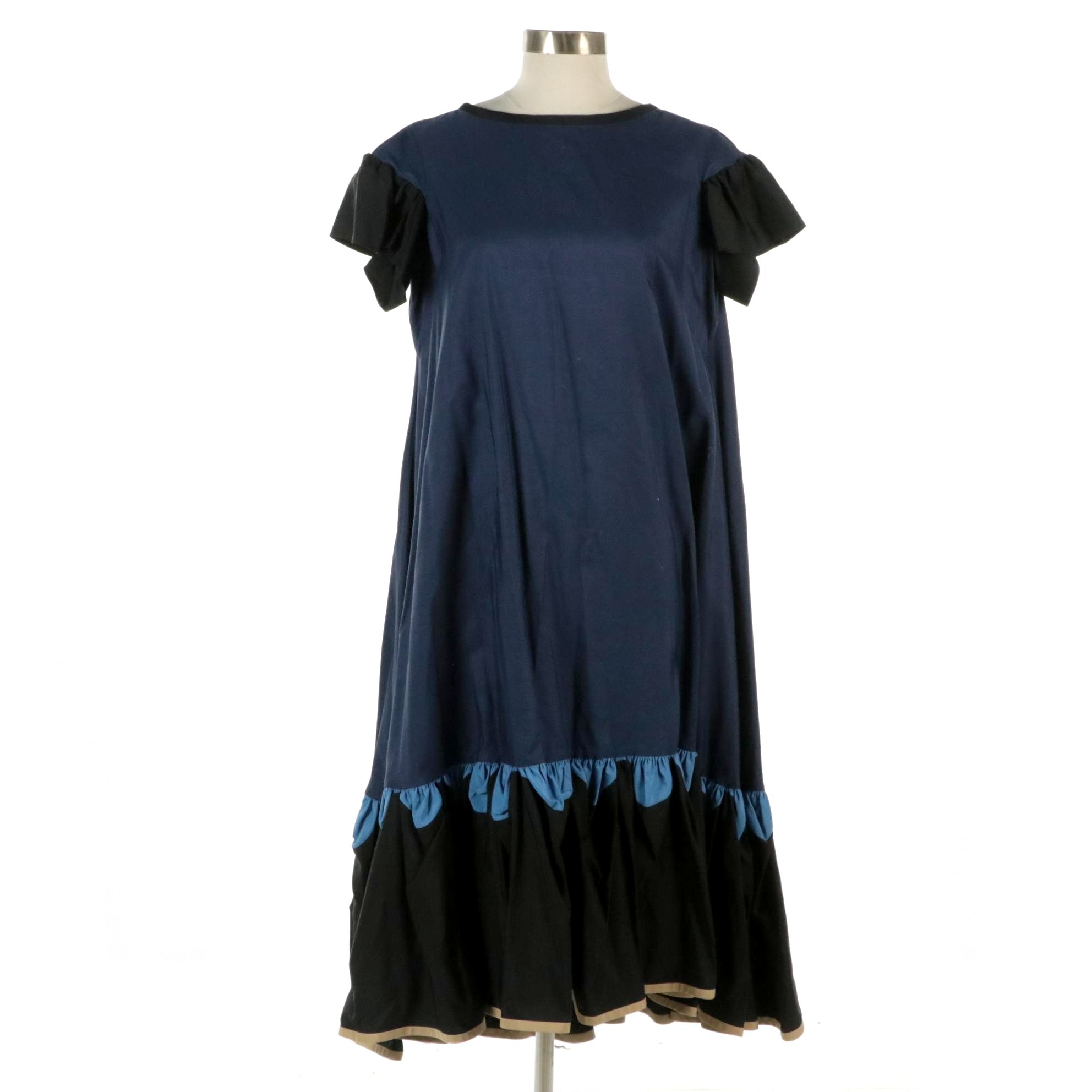 Yves Saint Laurent Tiered Ruffle Maxi Dress in Cotton with Contrast Silk Trim