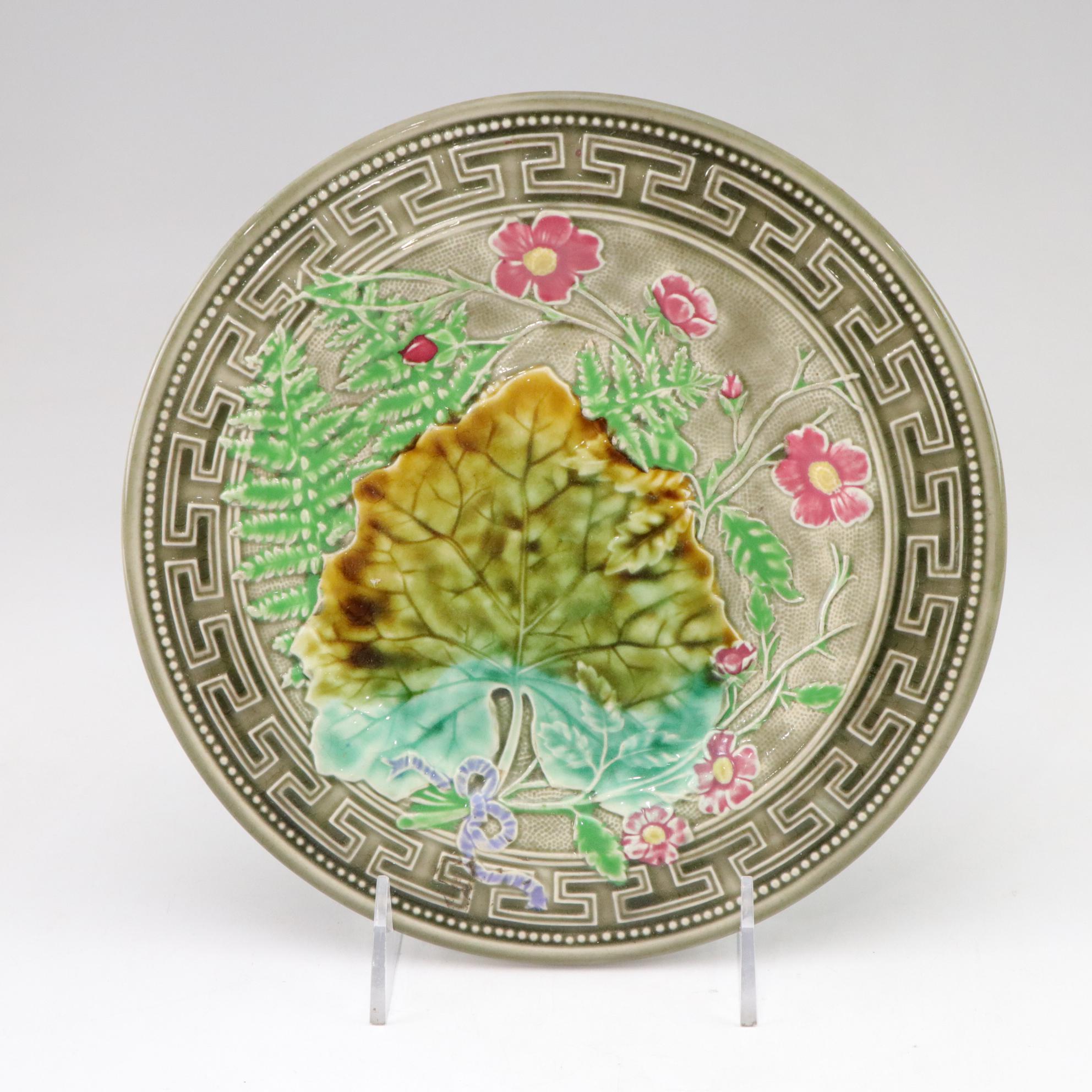 H. Boulenger & Cie Majolica Plates & Candle Holder