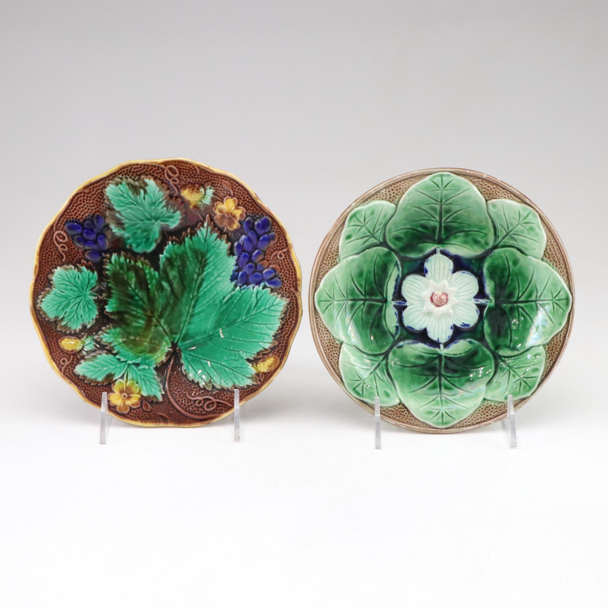 H. Boulenger & Cie Majolica Plates & Candle Holder