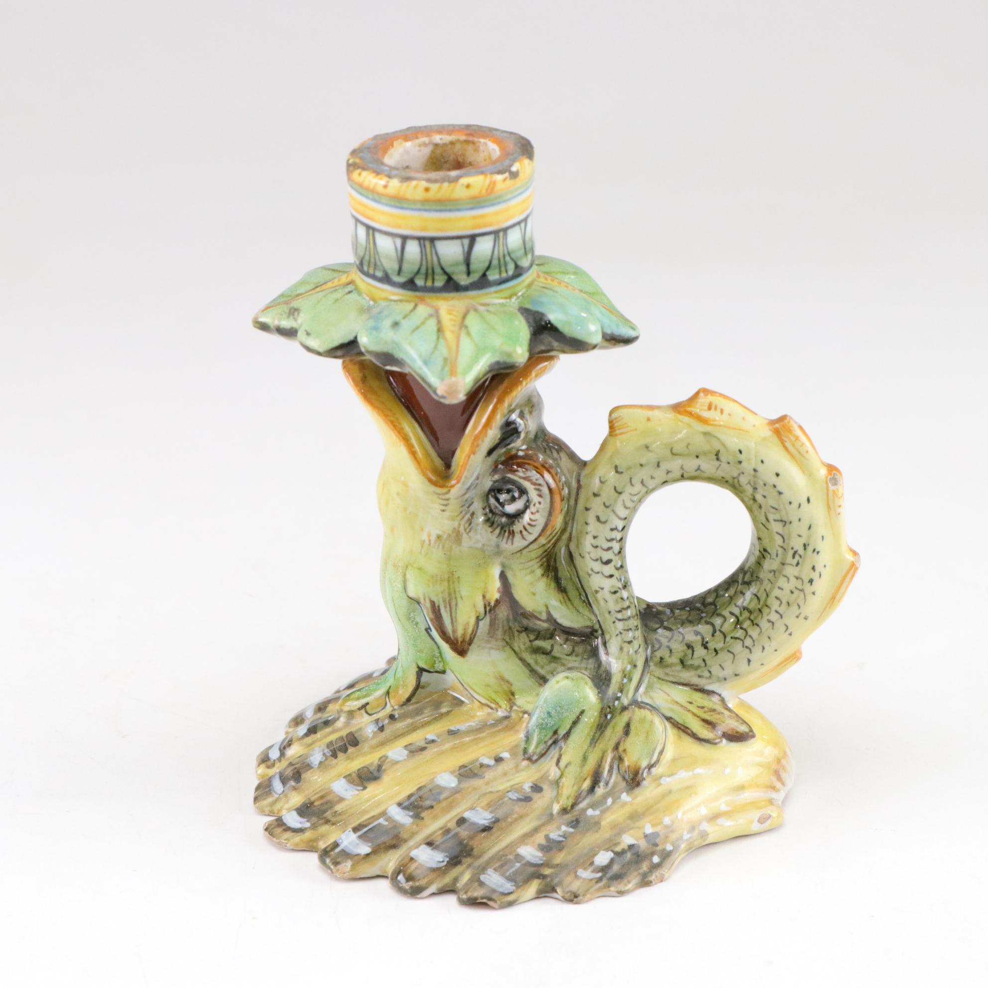 H. Boulenger & Cie Majolica Plates & Candle Holder