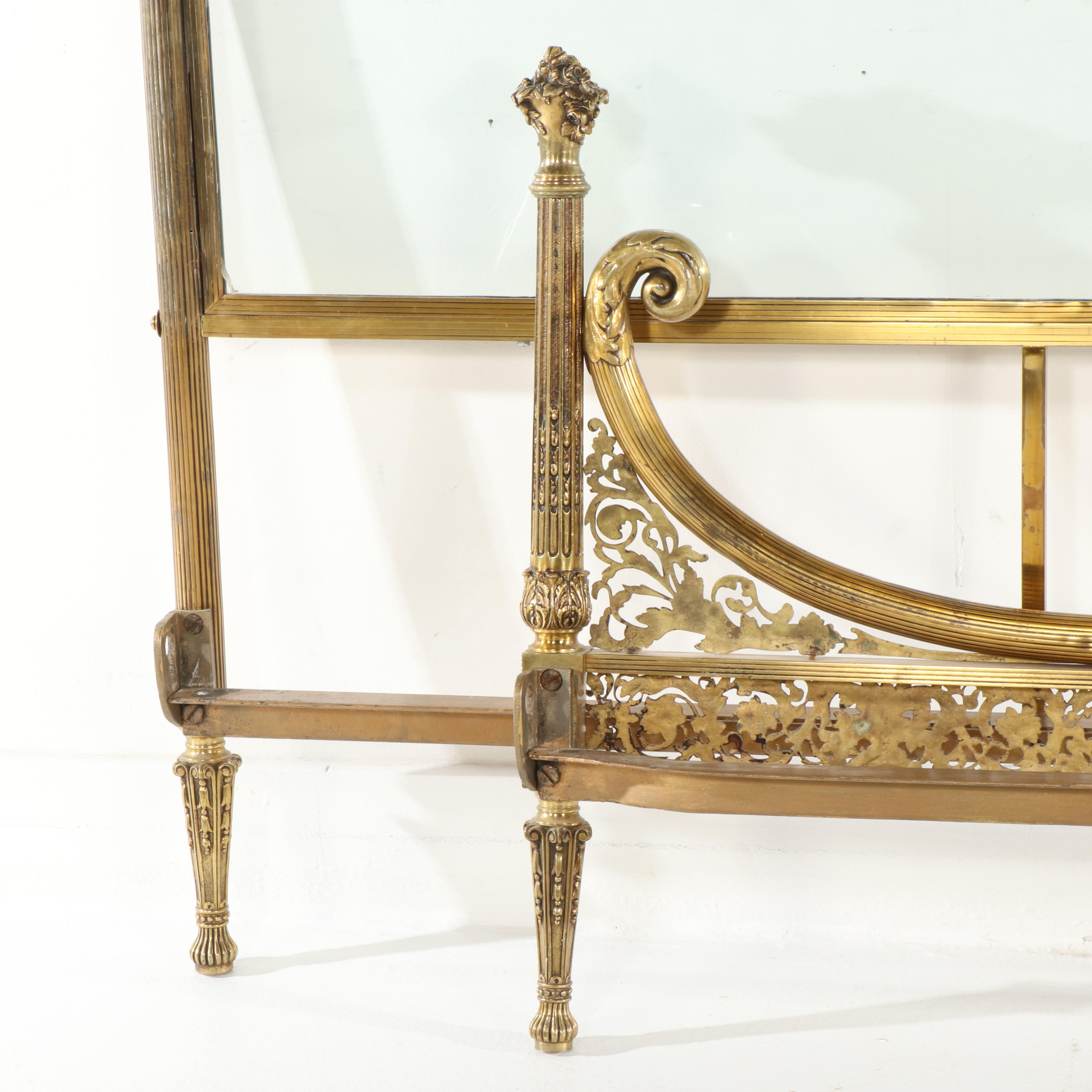 French Belle Époque Gilt Metal Full Size Bed with Glass Headboard