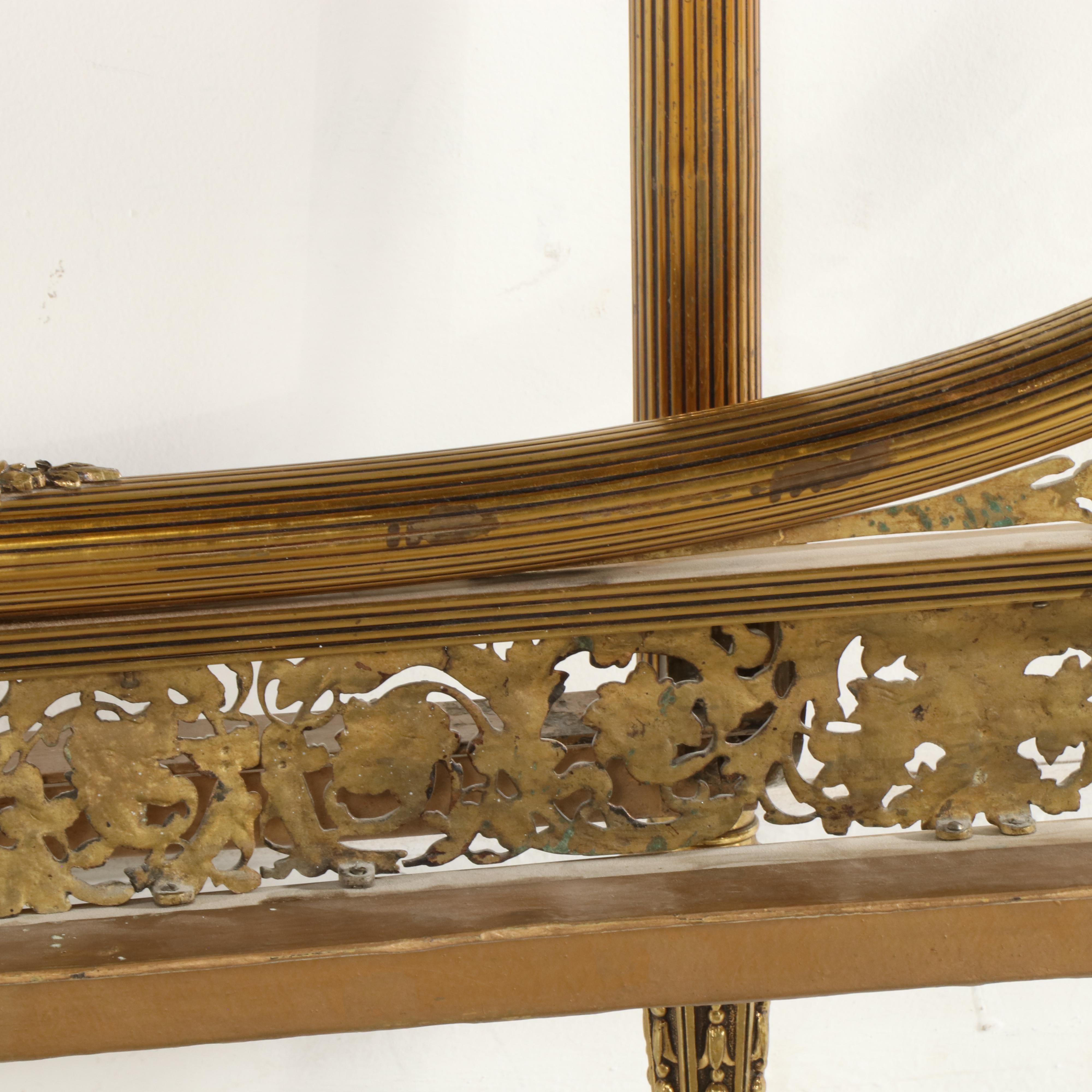 French Belle Époque Gilt Metal Full Size Bed with Glass Headboard